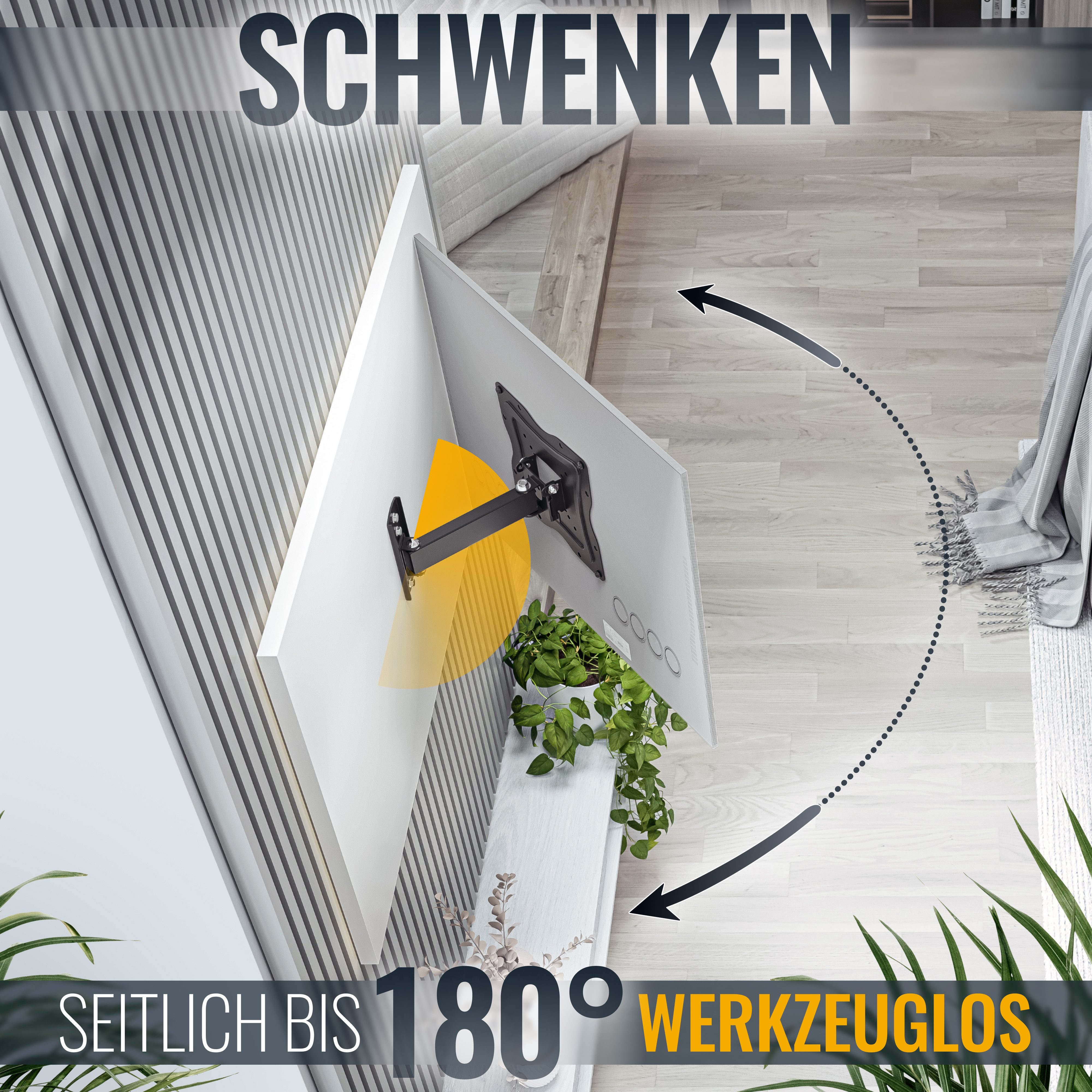 RICOO TV-Wandhalterung TV Monitor Wandhalterung Fernseher schwenkbar 30-55" S1222, (bis 55 Zoll, VESA bis 200x200, 1-tlg., 30kg Aufnahme von 76-140cm Diagonale (30"-55), bis -5° / +15° neigbar, bis 180°schwenkbar, ausziehbar Wand Halterung)