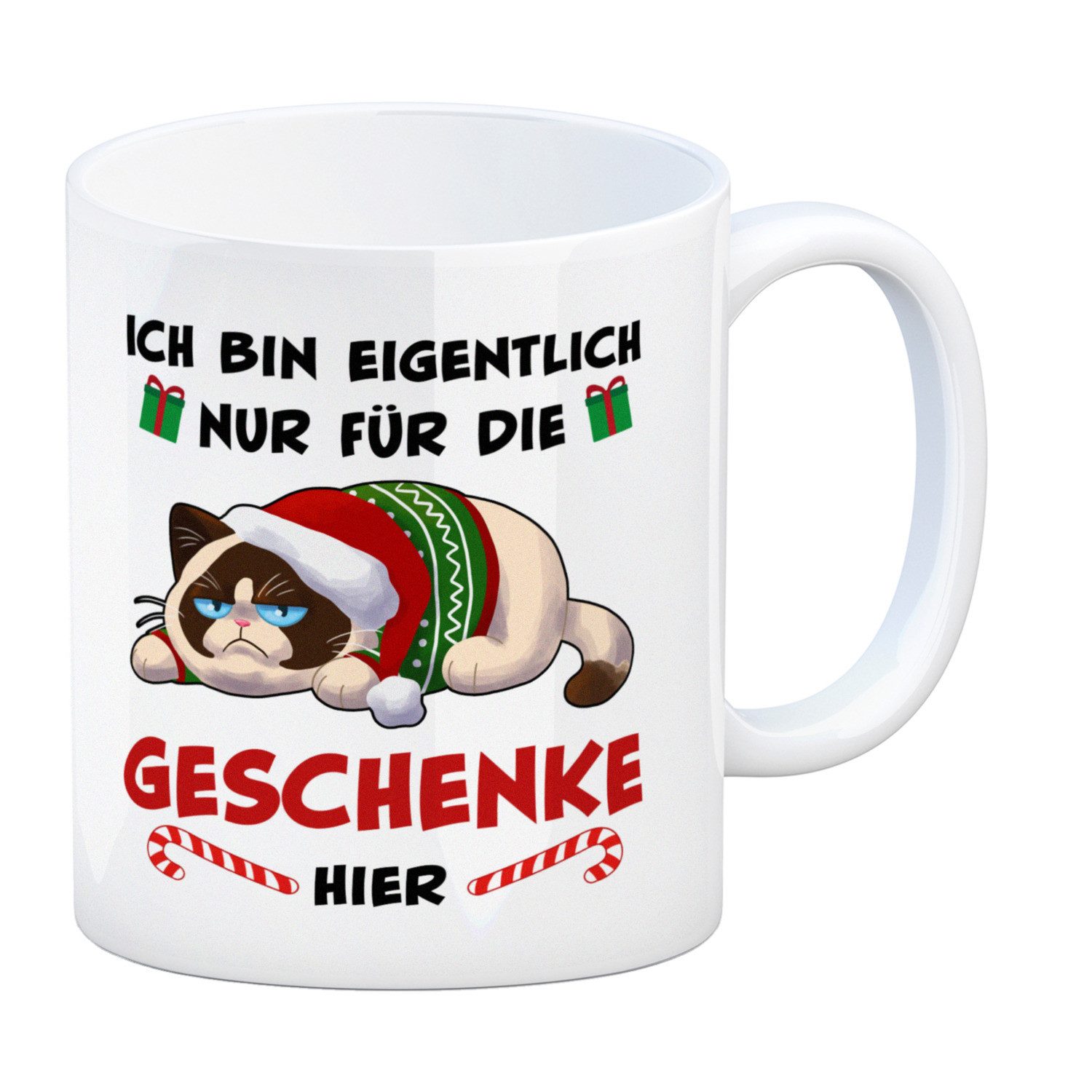 Tasse Grimmige Katze Kaffeebecher mit Spruch nur für die Geschenke hier