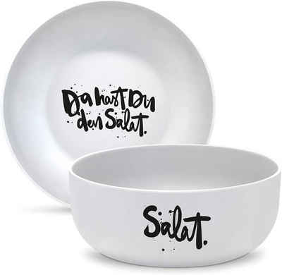 WestCraft Salatschüssel KÜCHENLIEBE "Da Hast du den Salat" Schale Bowl Schüssel Salatschüssel, Porzellan, (1-tlg), Salatschüssel für Nudeln, Reis, Desserts, Salate, Suppen, matt