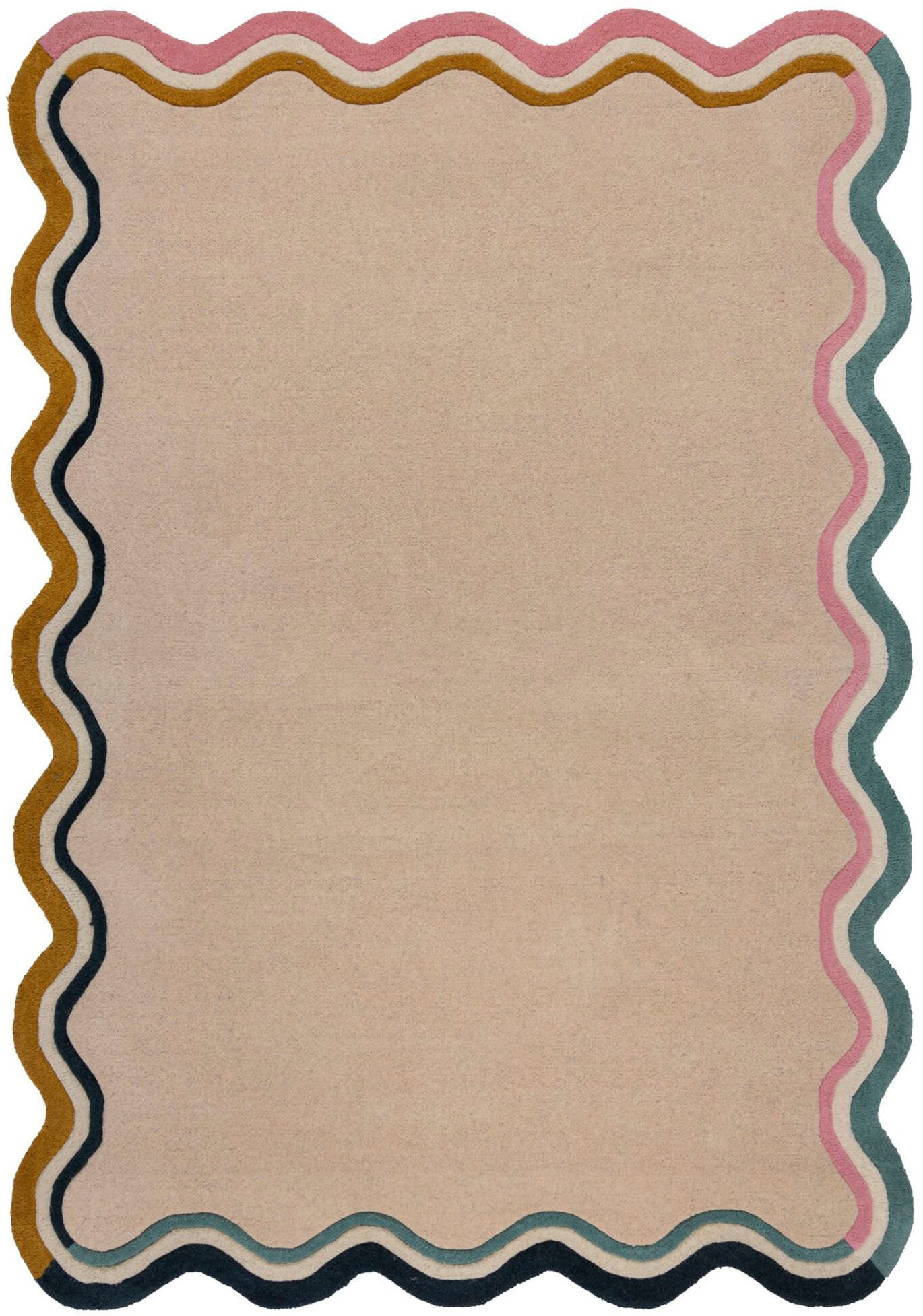 FLAIR RUGS Wollteppich LEO SCALLOP BORDER, rechteckig, Höhe: 8 mm, Wolle Border Teppich, mit Muschelsaumkante