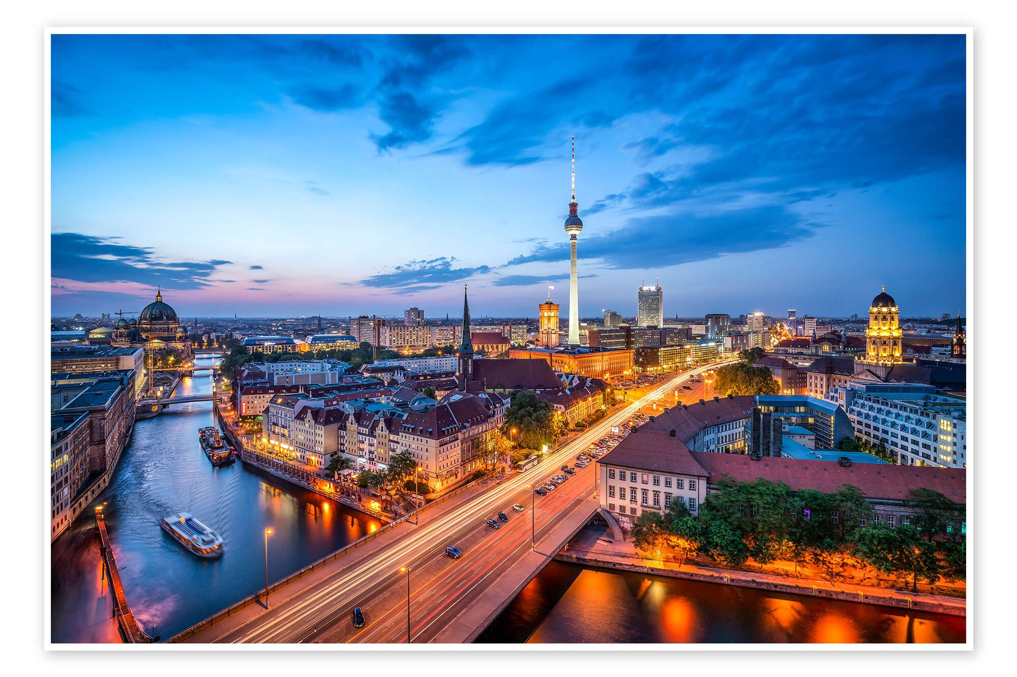 Posterlounge Wandbild Die Skyline von Berlin bei Nacht, Jan Christopher Becke, erhältlich als Poster, Leinwandbild, Wandsticker oder Acrylglasbild