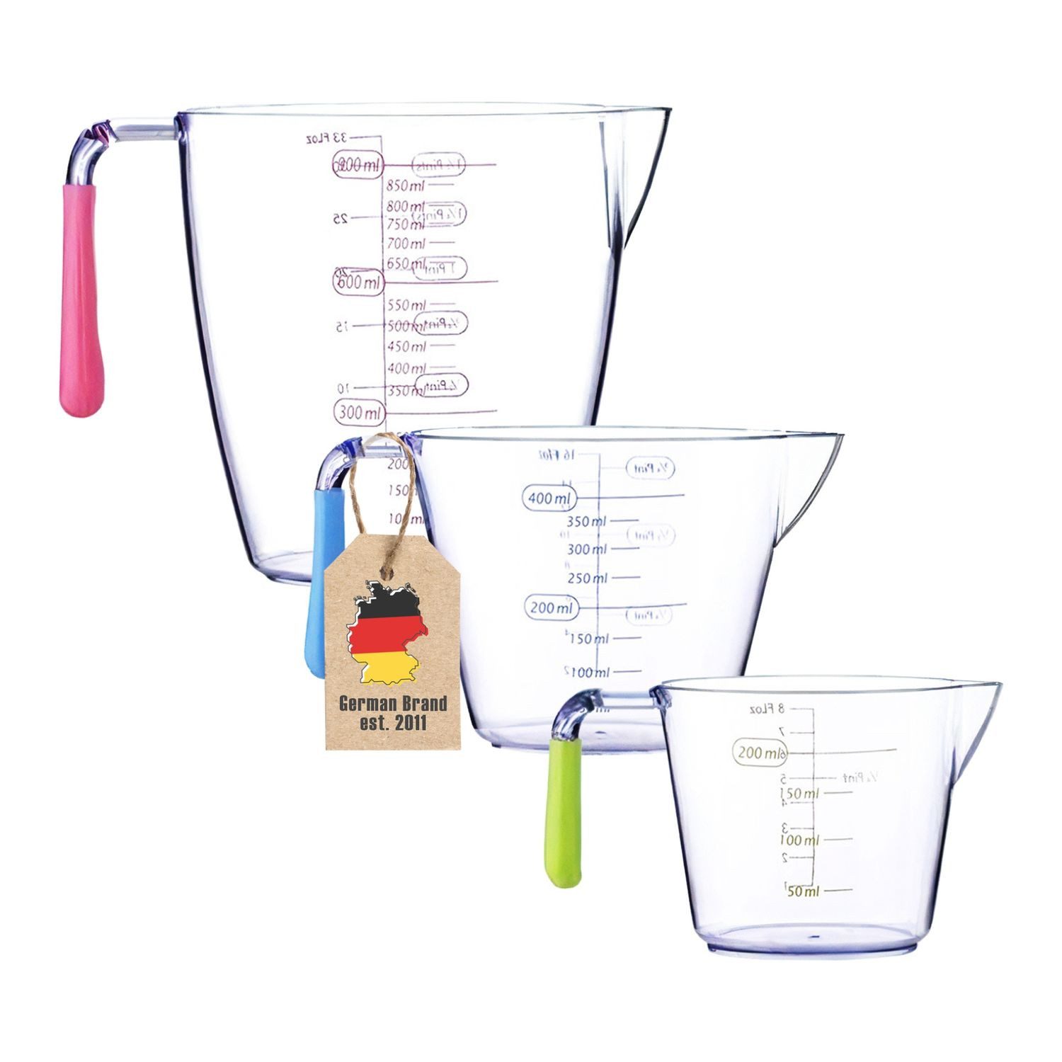 Intirilife Messbecher, PS, (3-St., 3x Messbecher), 3er Pack Messbecher Messkanne divers. Größen Kochen Backen Abmessen