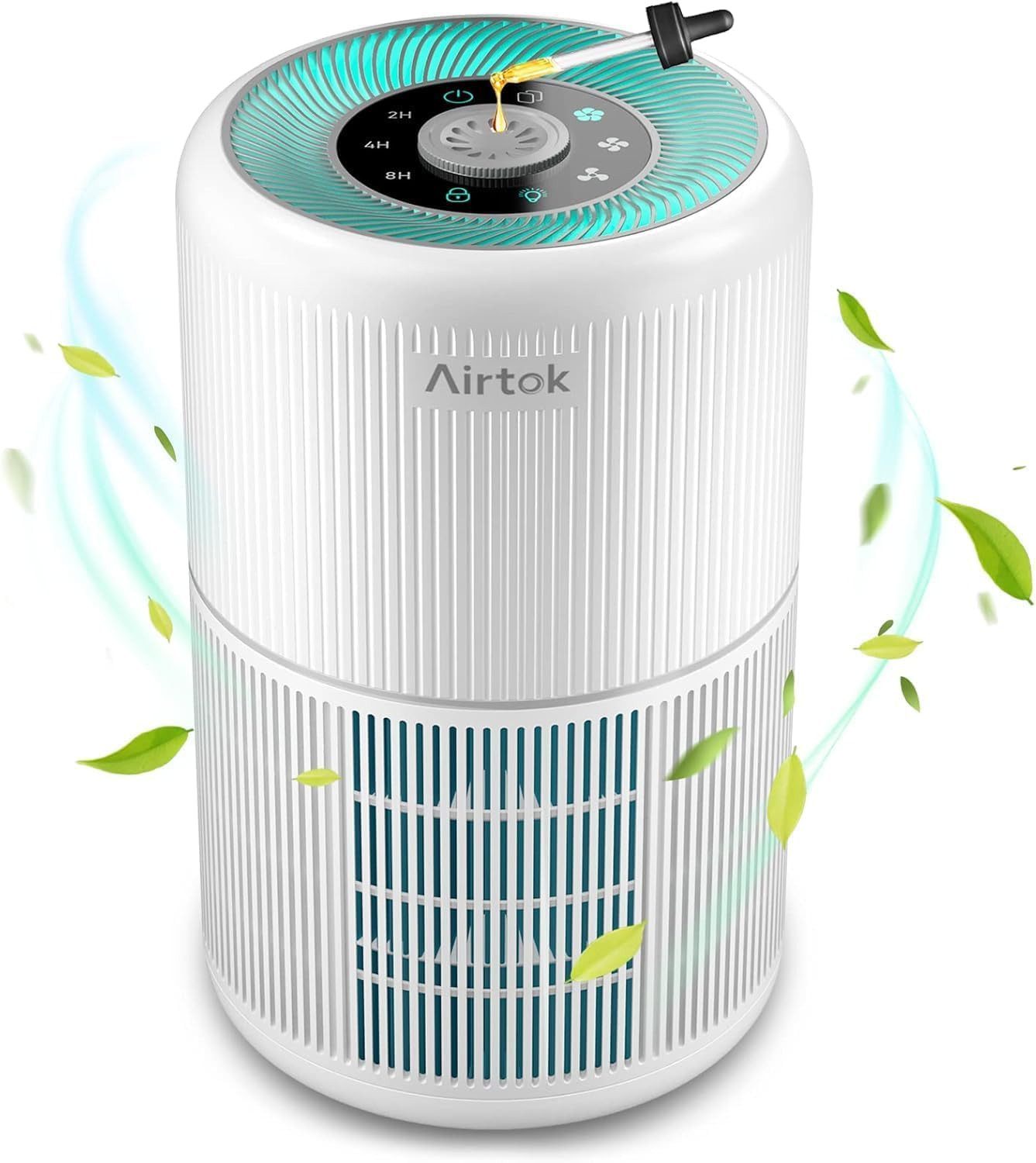AIRTOK Luftreiniger Allergiker mit Aromatherapie HEPA Luftfilter gegen Schimmel Staub, für 35 m² Räume, Pollen Gerüche, 99,97% Entfernung, Nachtlicht, Timer, 25dB