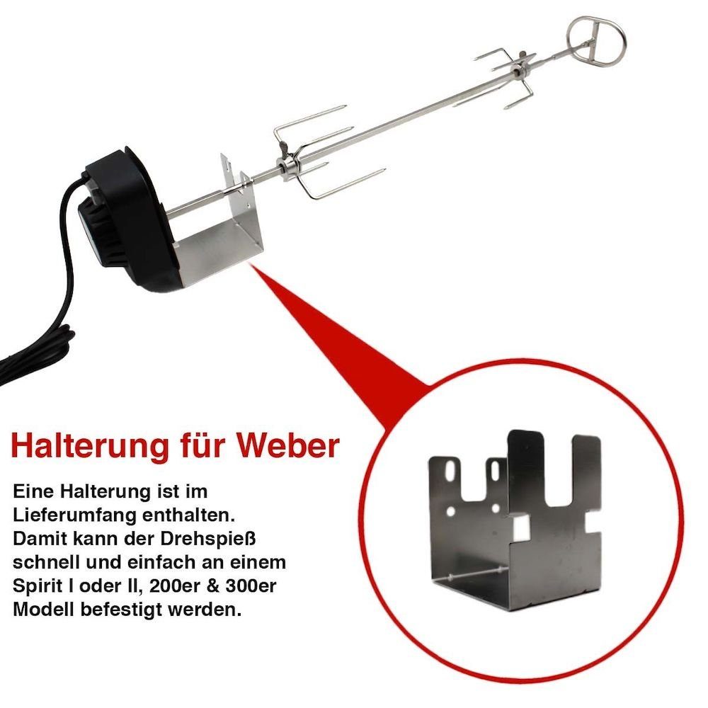 PROREGAL® Grillspieß Drehspieß Weber Genesis II 200er/300er, 91cm, Edelstahl