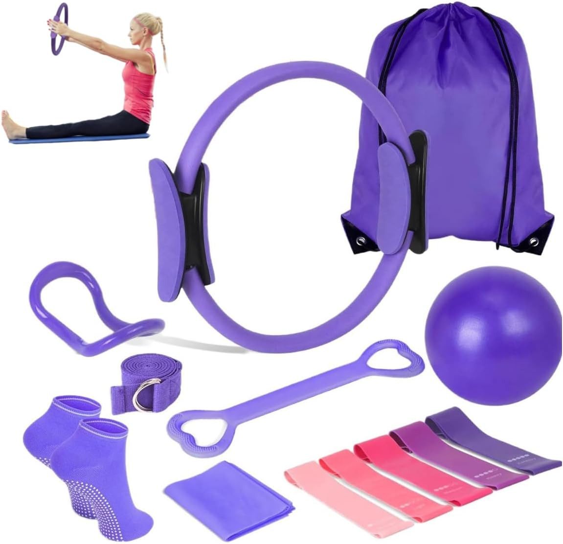 Pilates-Ring Pilates Set 13-tlg + Ring Band Ball & Anti-Rutsch-Sochen Fitness Gerät
