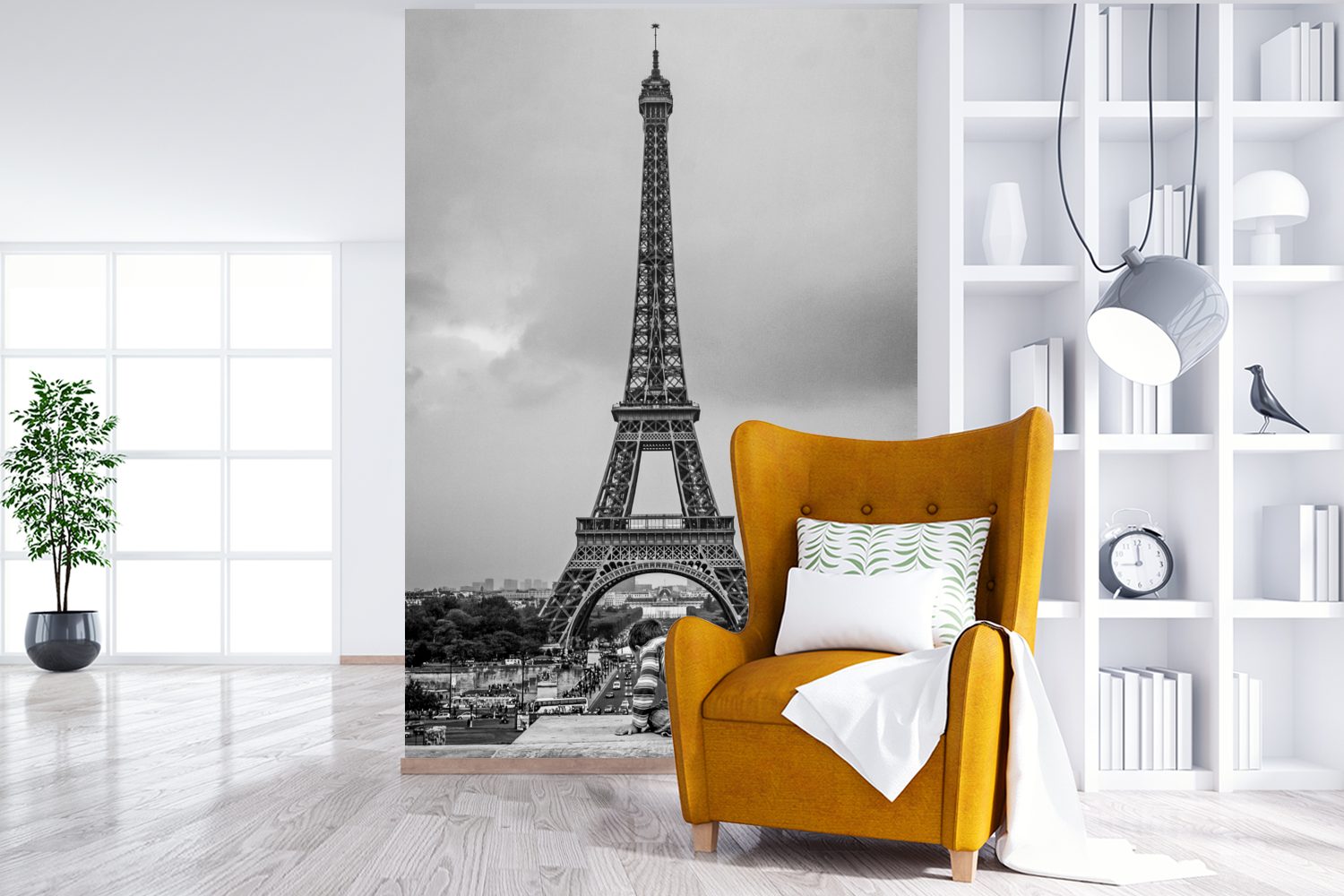 Matt, Eiffelturm, bedruckt, (3 Wohnzimmer, MuchoWow Der Wandtapete Tapete St), für alte Vinyl Fototapete Montagefertig