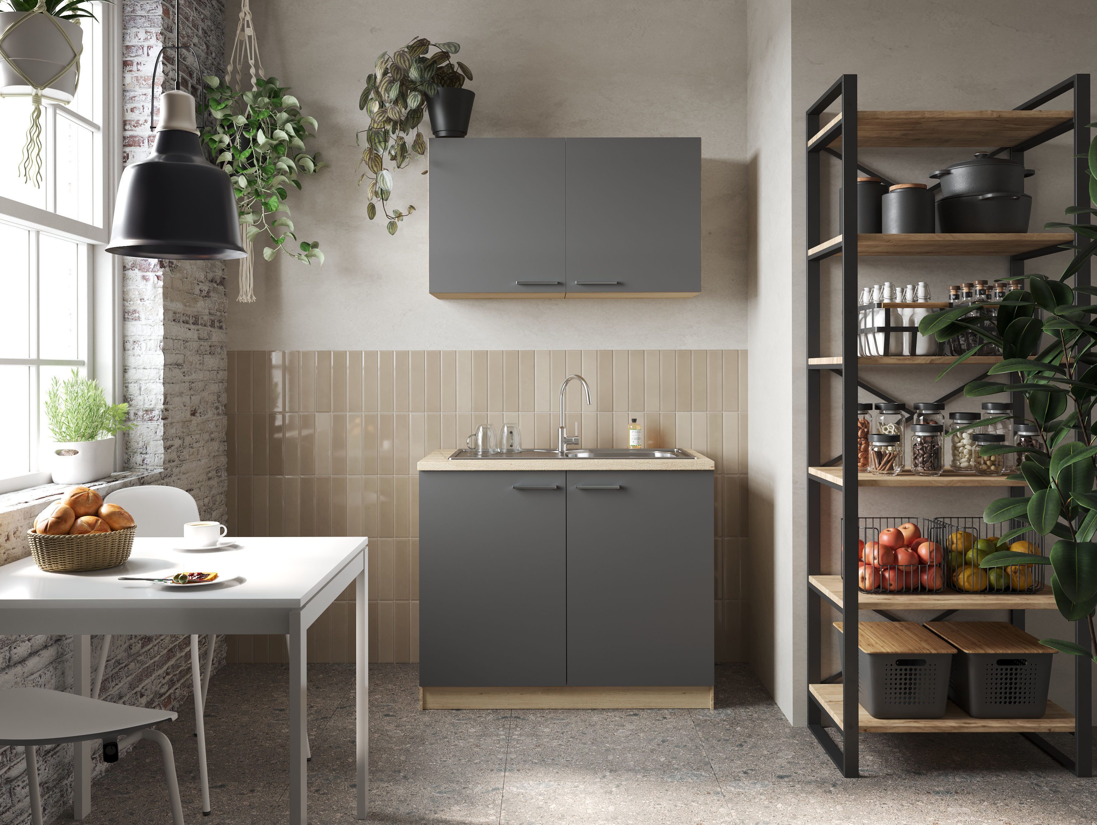 RESPEKTA Pantryküche Merle, Breite 100 cm, mit Soft-Close Funktion, Edelstahlspüle BALTIMORE