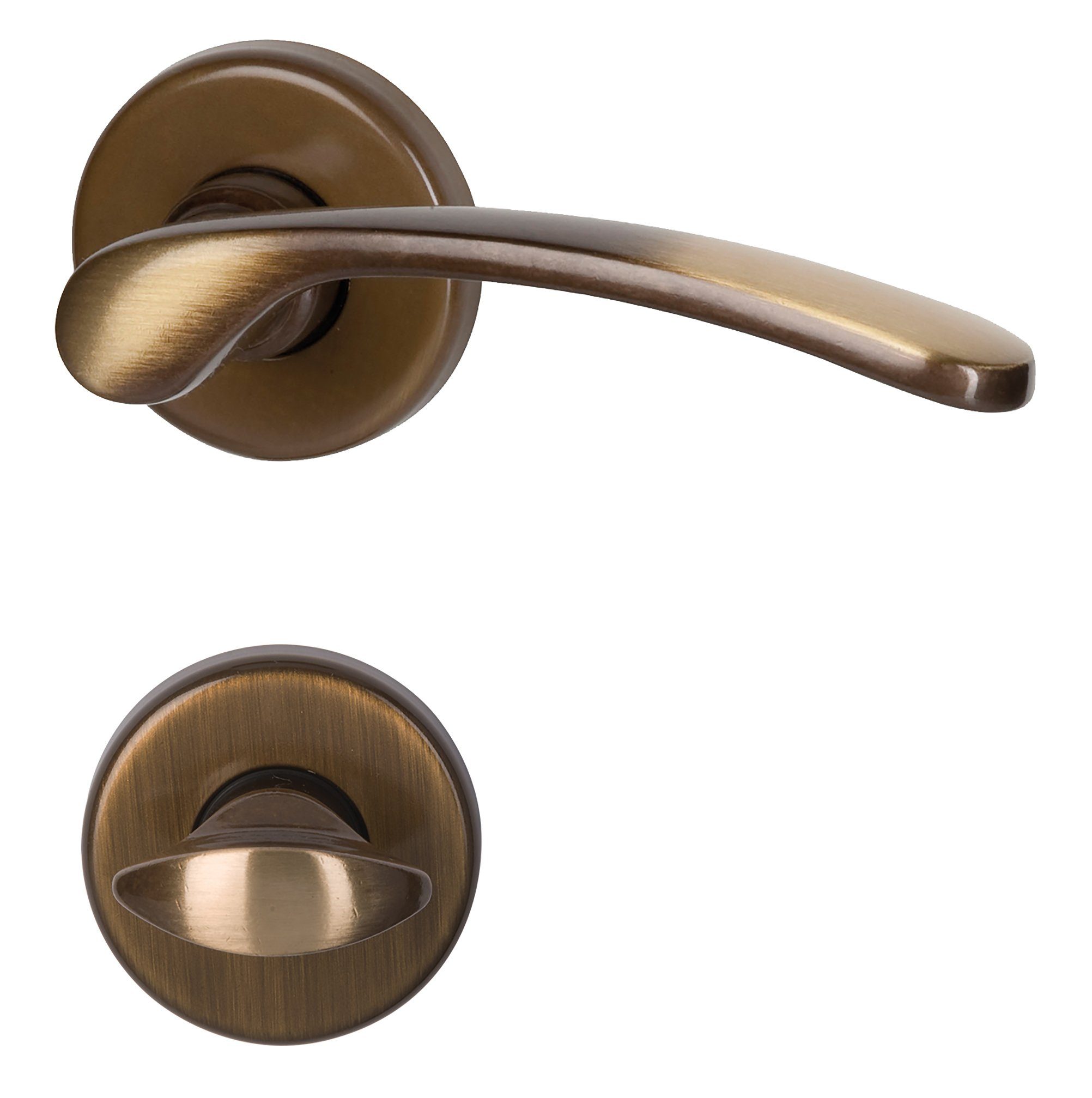 Alpertec Türbeschlag Rosettengarnitur L17/A51 für Bad-WC-Türen, inkl. WC-Riegel (1 St), messing brüniert