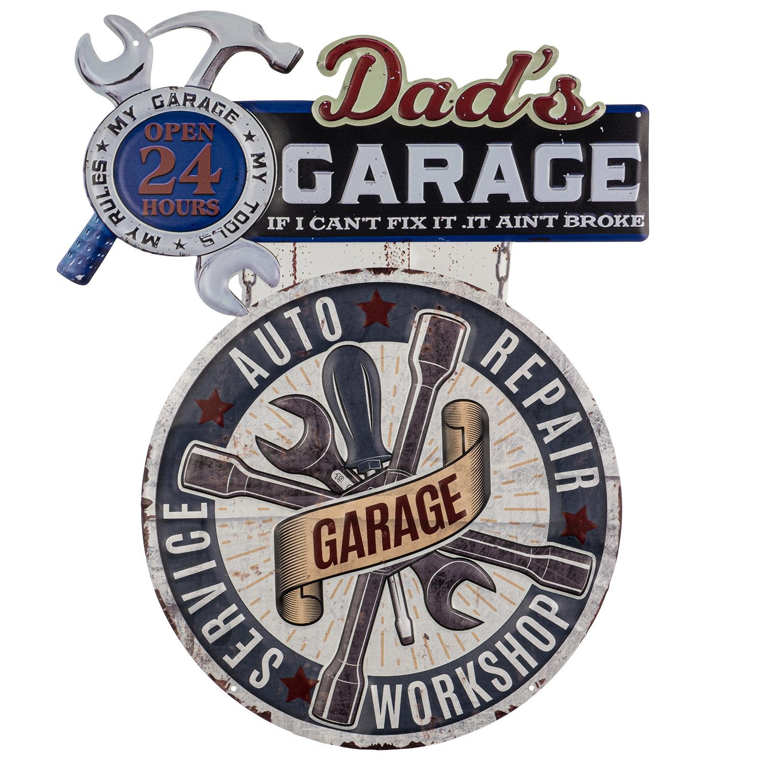 Moritz Metallschild Dads Garage Papa Vater Werkstatt Auto Mechaniker, Vintage Retro Deko Schild Metallschild Wandbild Schild