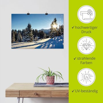 Artland Poster Winterlandschaft mit Sonnenstern, Berge (1 St), als Alubild, Leinwandbild, Wandaufkleber oder Poster in versch. Größen