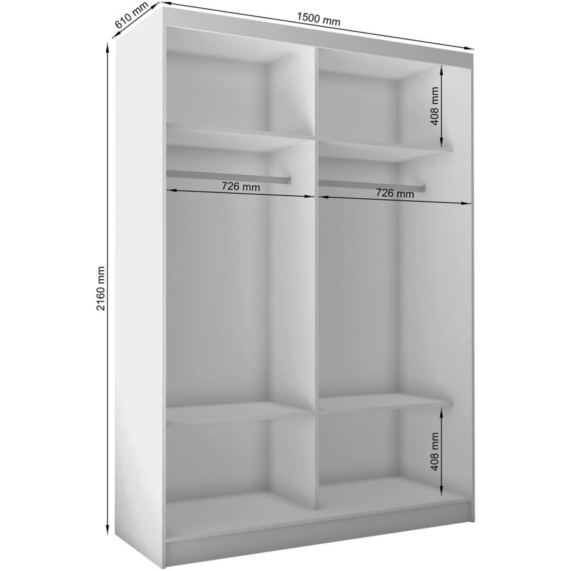 Beautysofa Kleiderschrank Moderner stilvoller eleganter Kleiderschrank mit Schiebetür HELIOS (Moderner Schwebetürenschrank mit Lamellen, Kleiderschrank) In verschiedenen Breiten erhältlich