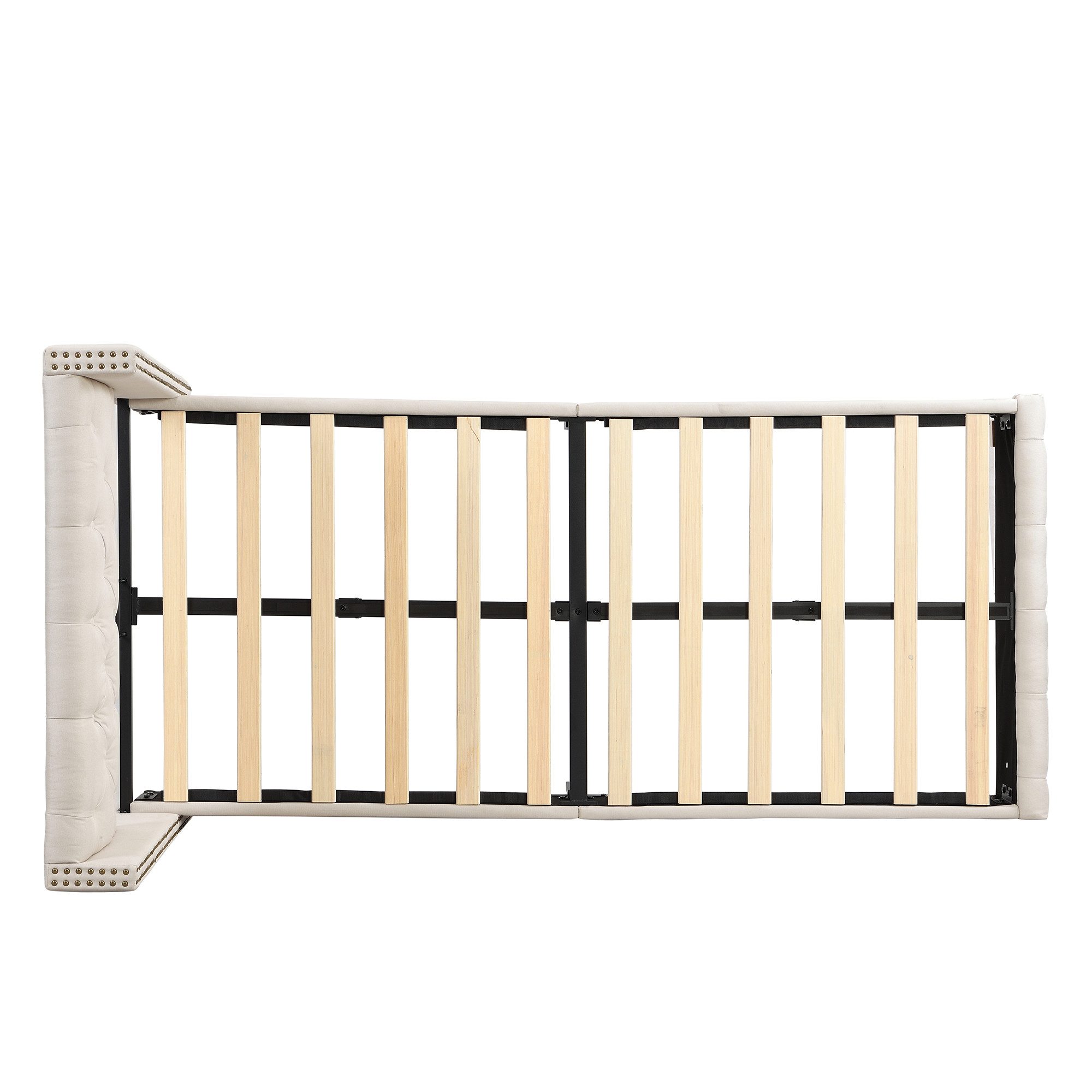 Celya Polsterbett 90 × 200cm mit Lattenrost und Kopfteil (ohne Matratze, Knopfpolsterung, Nietenpolsterung, Holzbeine, Leinen) – Bild 5 von 5