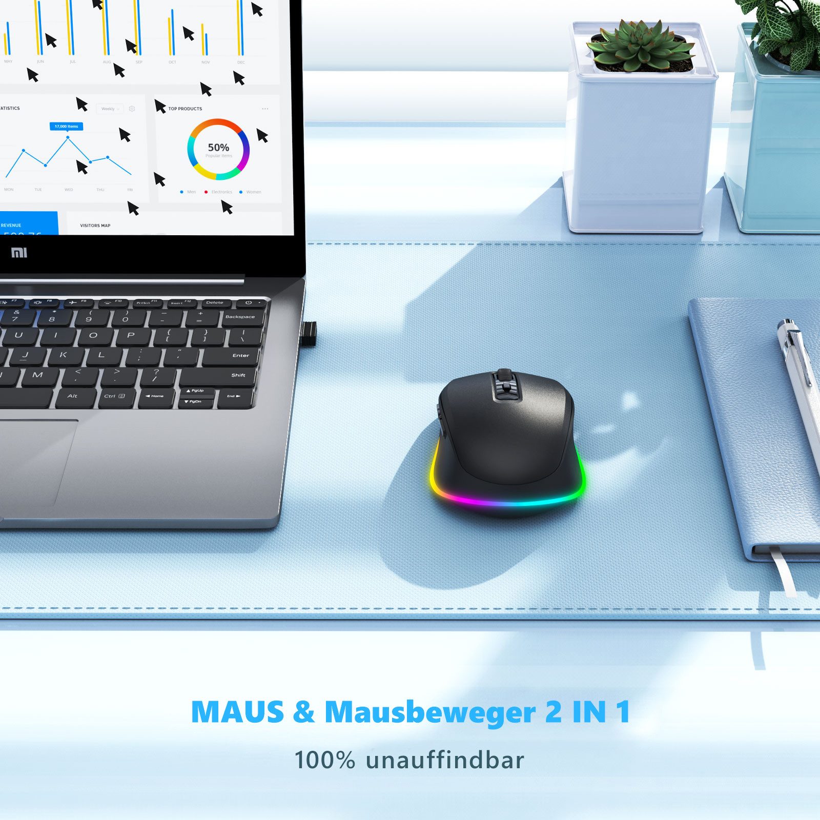 Seenda JY203 Kabellose Maus 2,4 GHz, Jiggler, leise, USB-C, 2000 DPI Maus (Funk, 2000 dpi, aufladbar) – Bild 3 von 5
