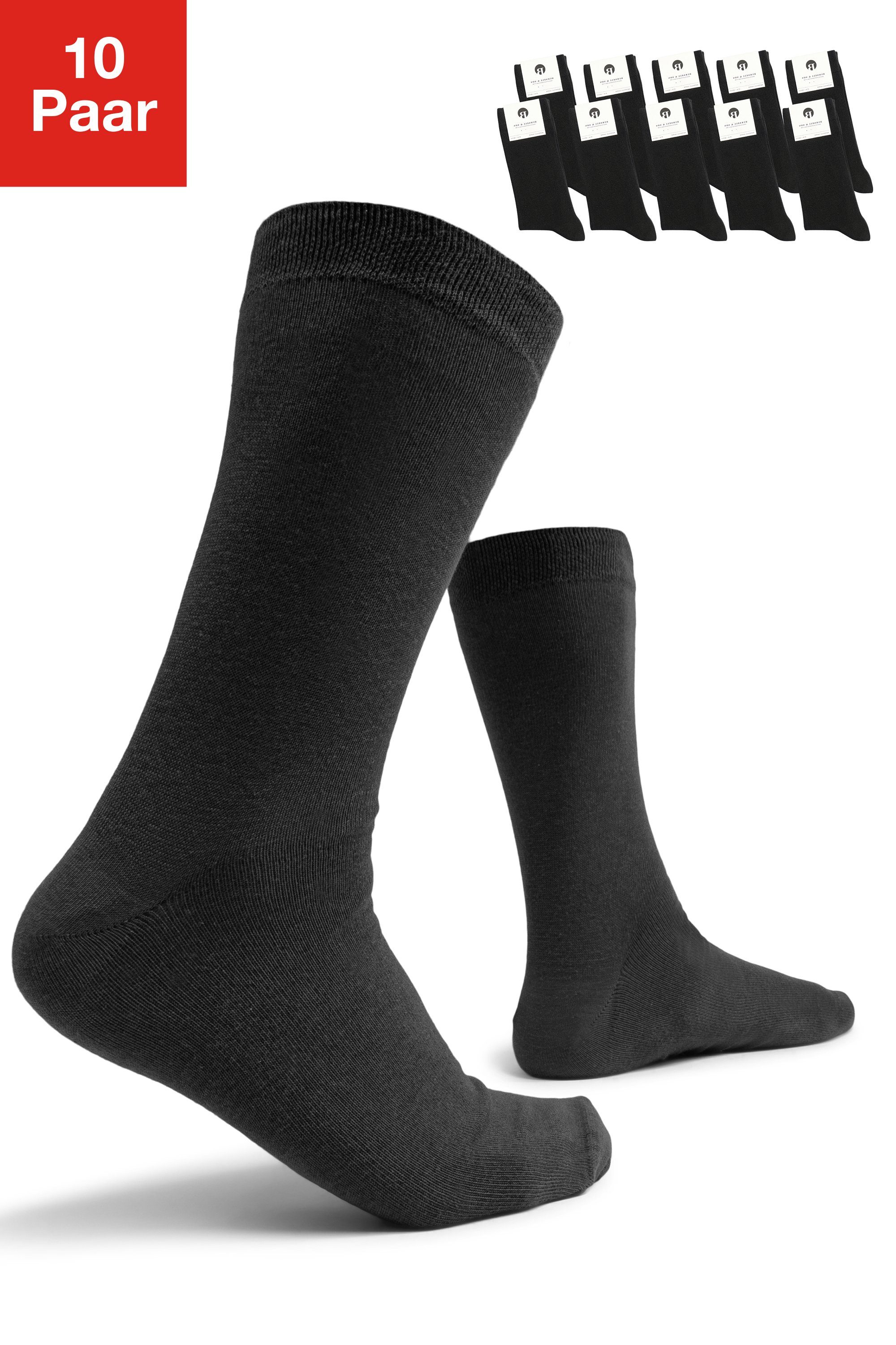 Burnell & Son Businesssocken Socken für Damen & Herren (Set, 10-Paar) mit Komfortbund aus Baumwolle 10x Schwarz
