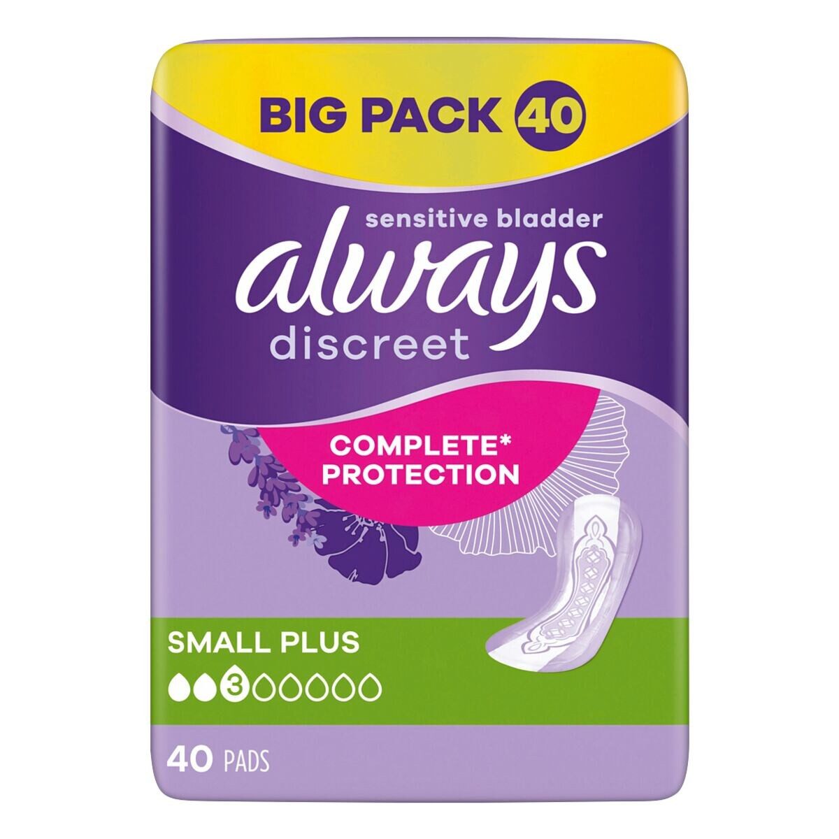 always Inkontinenz-Einlage Discreet Small Plus, 3, 40-St., Saugstärke 3 - leichte Blasenschwäche