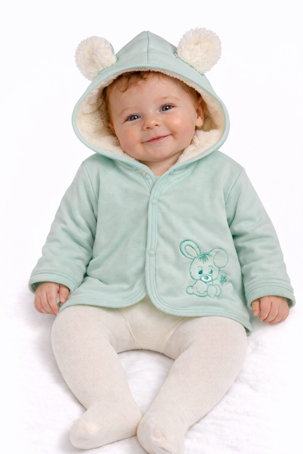 La Bortini Kapuzenfleecejacke Baby Jacke mit Kapuze aus Baumwolle und Fleece Erstlingsjacke (Babyjacke) neutral, 44 50 56 62 68 74