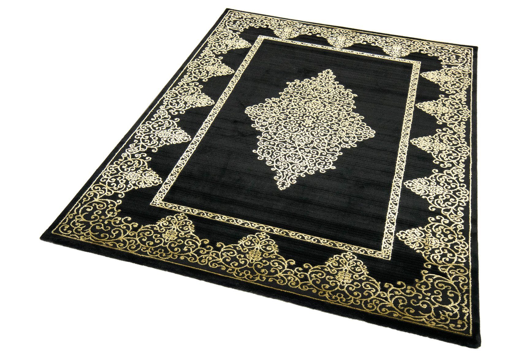 Carpetia Teppich Teppich Wohnzimmer Kurzflor Teppich Ornamente schwarz gold günstig online kaufen