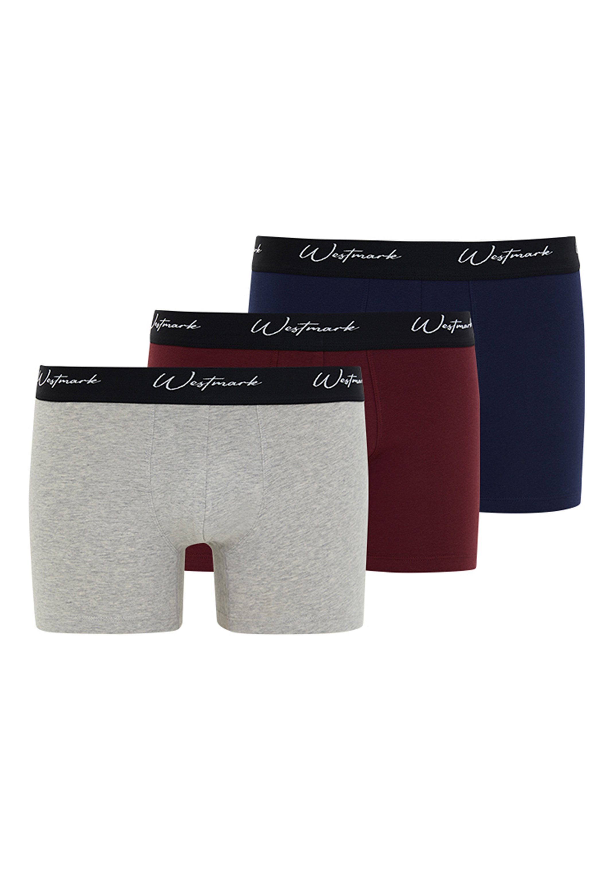 (Spar-Set, Ohne / Bordeaux Eingriff Retro Melange Grey Navy / - Retro Lucas Boxer 3-St) - / Short Pack LONDON Pant 3er Baumwolle WESTMARK -