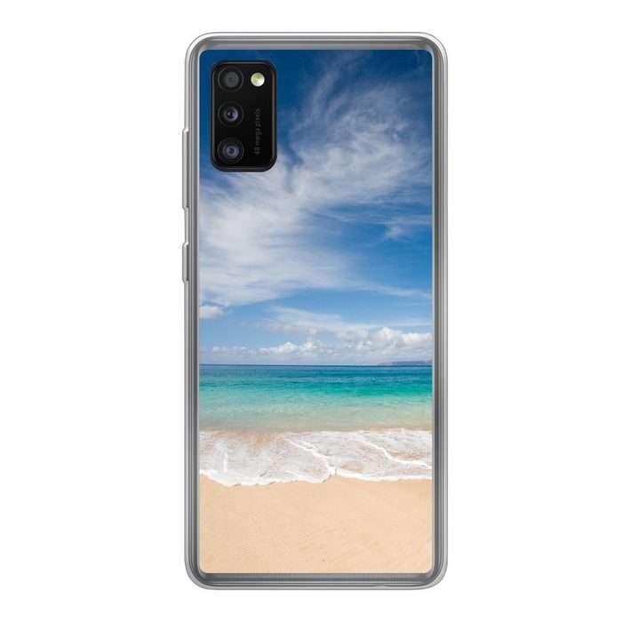 MuchoWow Handyhülle Ein tropischer Strand auf Hawaii an dem die Wellen an Land gespült Handyhülle Samsung Galaxy A41 Smartphone-Bumper Print Handy