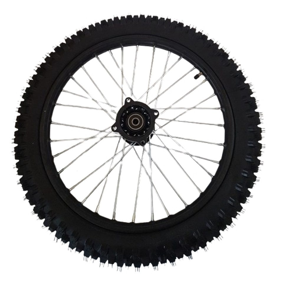 FunSport-Factory Ersatzrad 17 Zoll Vorderrad komplett für Pit Bike Dirt Bike 12 mm Achse, Stahlfelge, 32 Speichen, vormontiert, Offroad-Reifen
