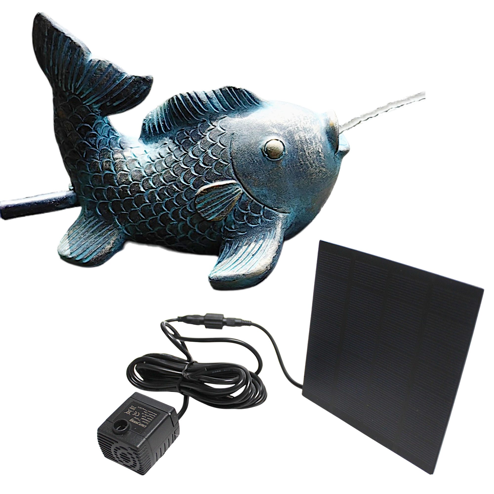 Arnusa Wasserspeier Karpfen solarbetrieben Teichfigur mit Solarpumpe & Wass günstig online kaufen