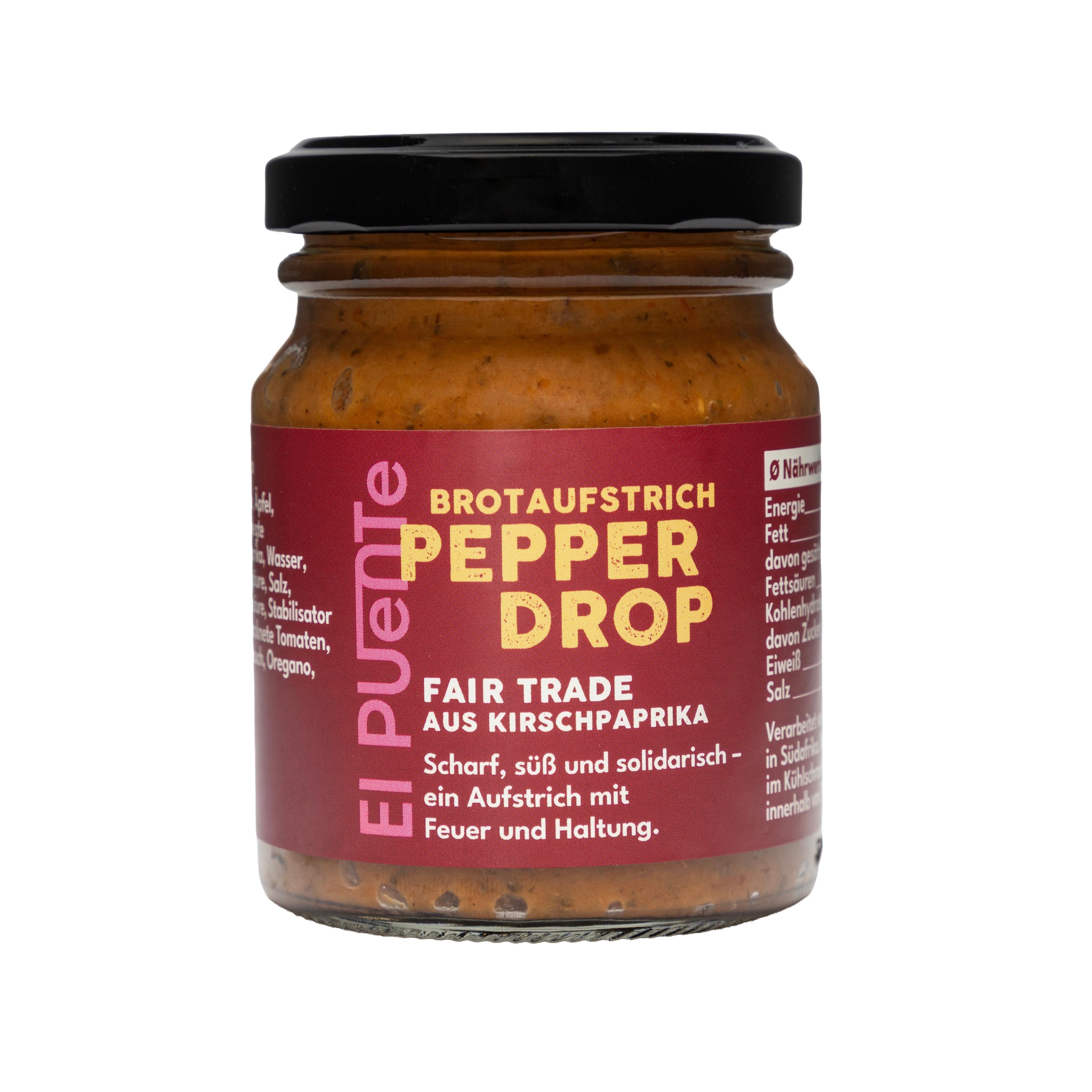 El Puente Herzhafter Brotaufstrich Veganer Brotaufstrich Pepperdrop aus Kirschpaprika, Fair Trade, Handmade