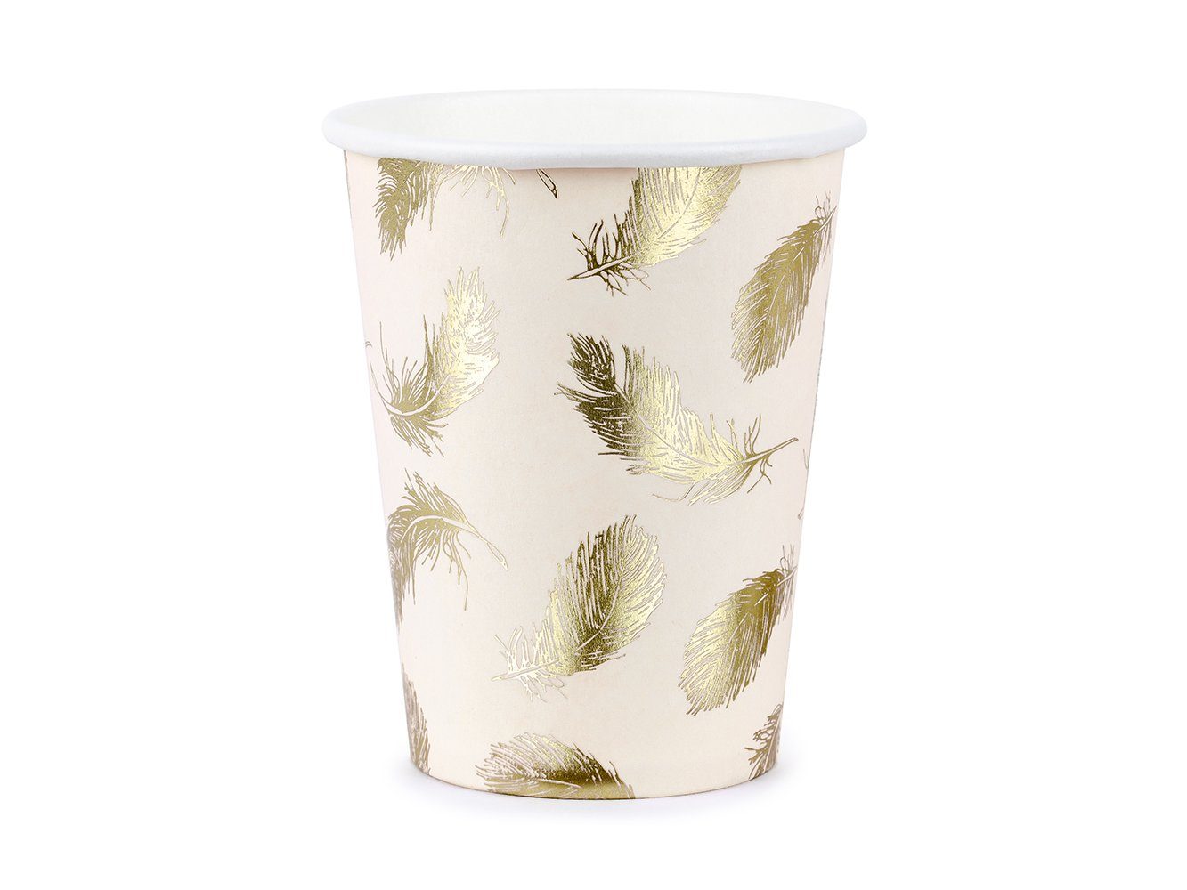 partydeco Одноразовая чашка, Papier, Pappbecher Federn 260ml creme gold 6er Set