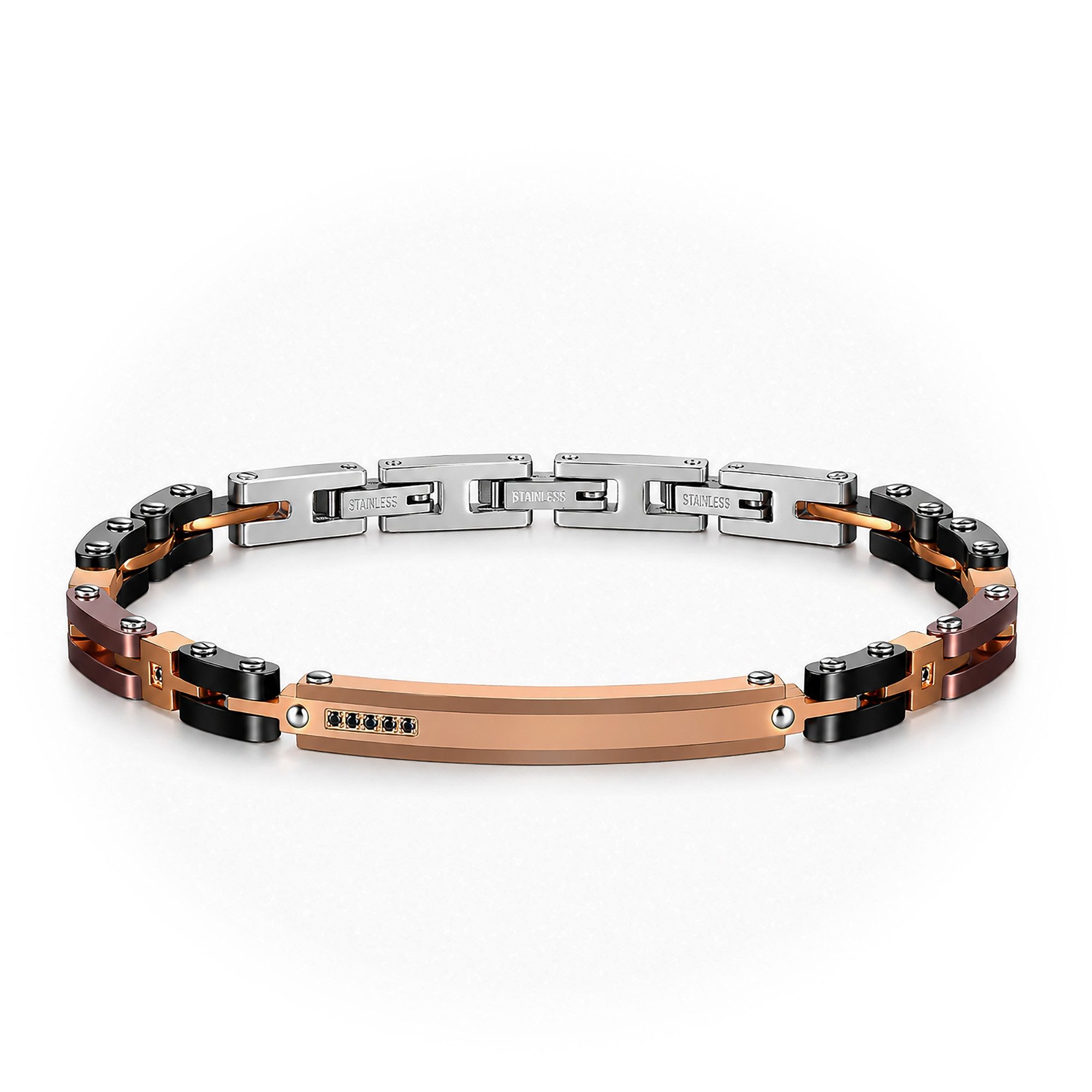 UNIQAL.de Armband Unisex VIVO EDELSTAHL – Edelstahl & Zirkonia, Tricolor-Optik (mit markanter Mittelpartie, harmonischen Kontrasten und feinen Details, inkl. Schmuckverpackung), hautfreundlicher 316L Edelstahl, wasserbeständig, verstellbar