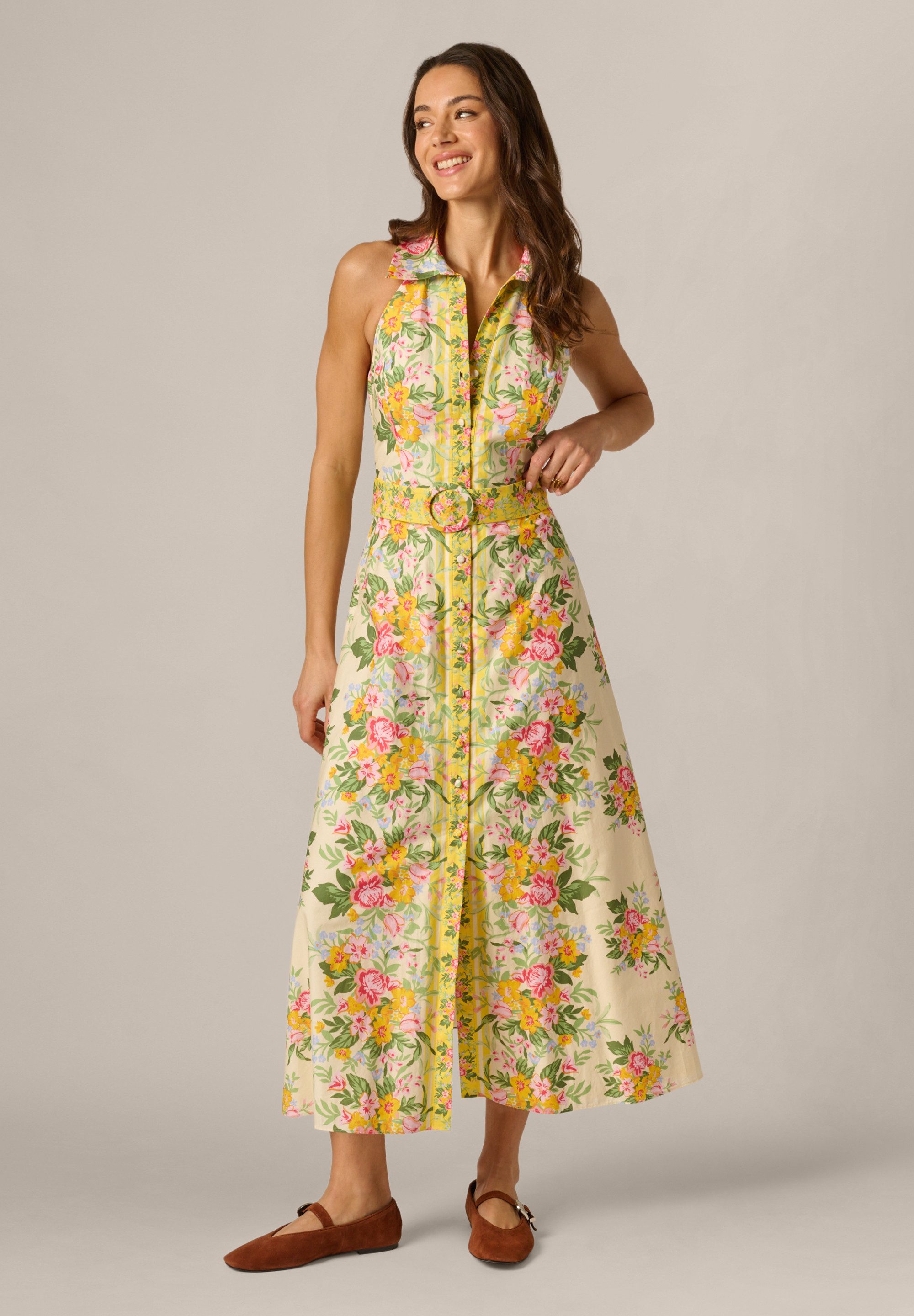 Adrianna Papell Sommerkleid Printed Cotton Midi Verspieltes Maxikleid aus Baumwolle mit Blumenmuster