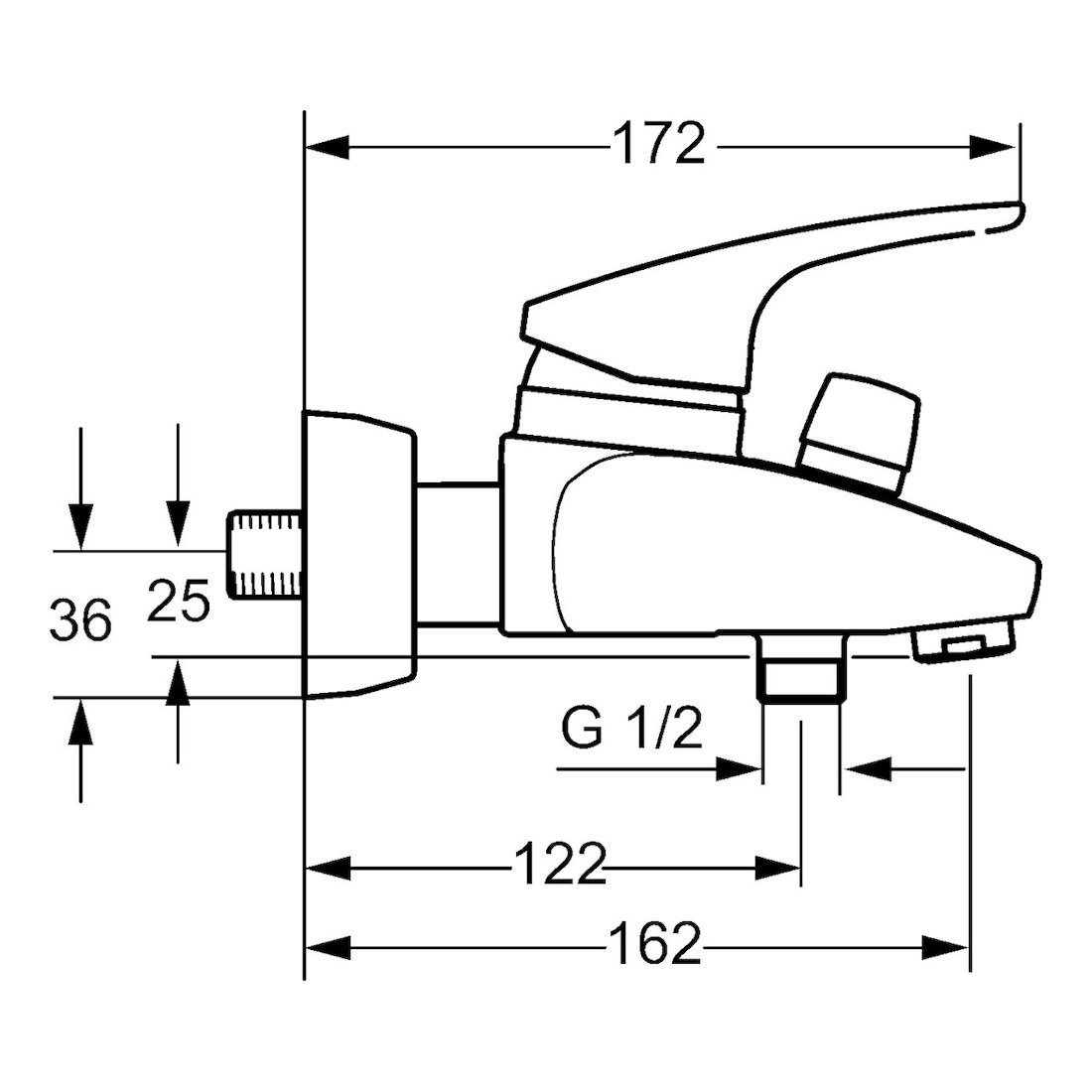 HANSA Wannenarmatur Einhebel Wannenfüll- und Brausebatterie - verchromt - 01742183
