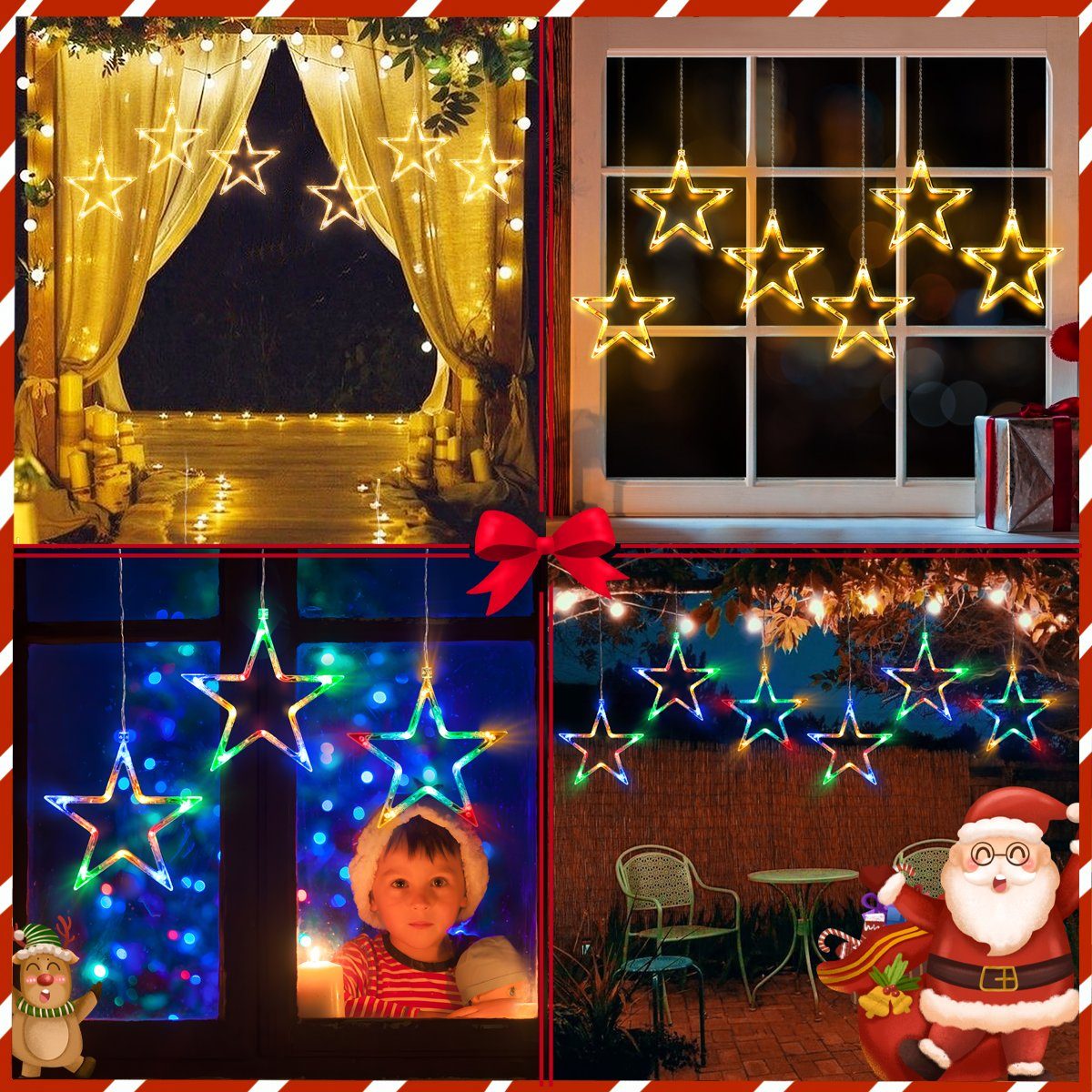 Elegear LED-Lichterkette Betlehem Sterne, LED Fensterbilder für  Fenster/Zimmer mit Haken, IP44, 30-flammig, Weihnachtsstern Deko  Außen/Innen
