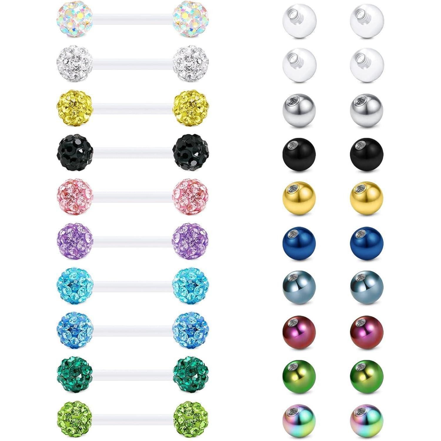 LuxusKollektion Brustwarzenpiercing Zungenpiercing Kunststoff Bioflex klar 12 14 16 18mm 14g 1,6*12mm