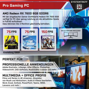 SYSTEMTREFF Gaming-PC (AMD Ryzen 9 5900X, Radeon RX 7600, 16 GB RAM, 1000 GB SSD, Luftkühlung, Windows 11, WLAN)