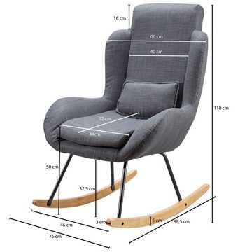 Wohnling Schaukelsessel WL5.798 (CAPRI Anthrazit, Stoff Relaxsessel 75x110x88,5 cm), Schwingsessel Relaxstuhl, Moderner Schwingstuhl