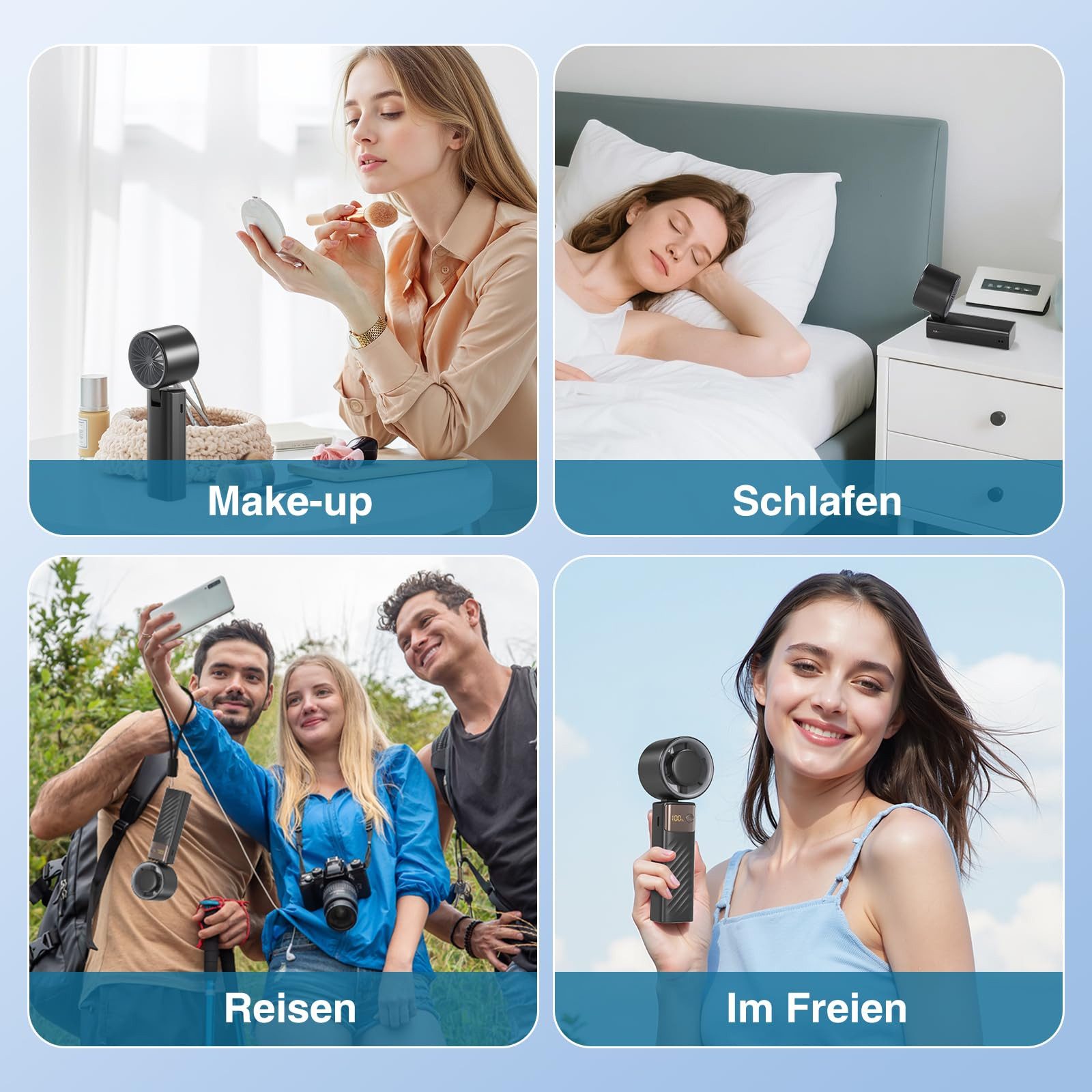 Minicloss Handventilator Kleiner Tragbarer Mini Hand Ventilator 1-199 Windgeschwindigkeiten, USB Wiederaufladbarer Ventilator, 115° Drehung, LED Anzeige
