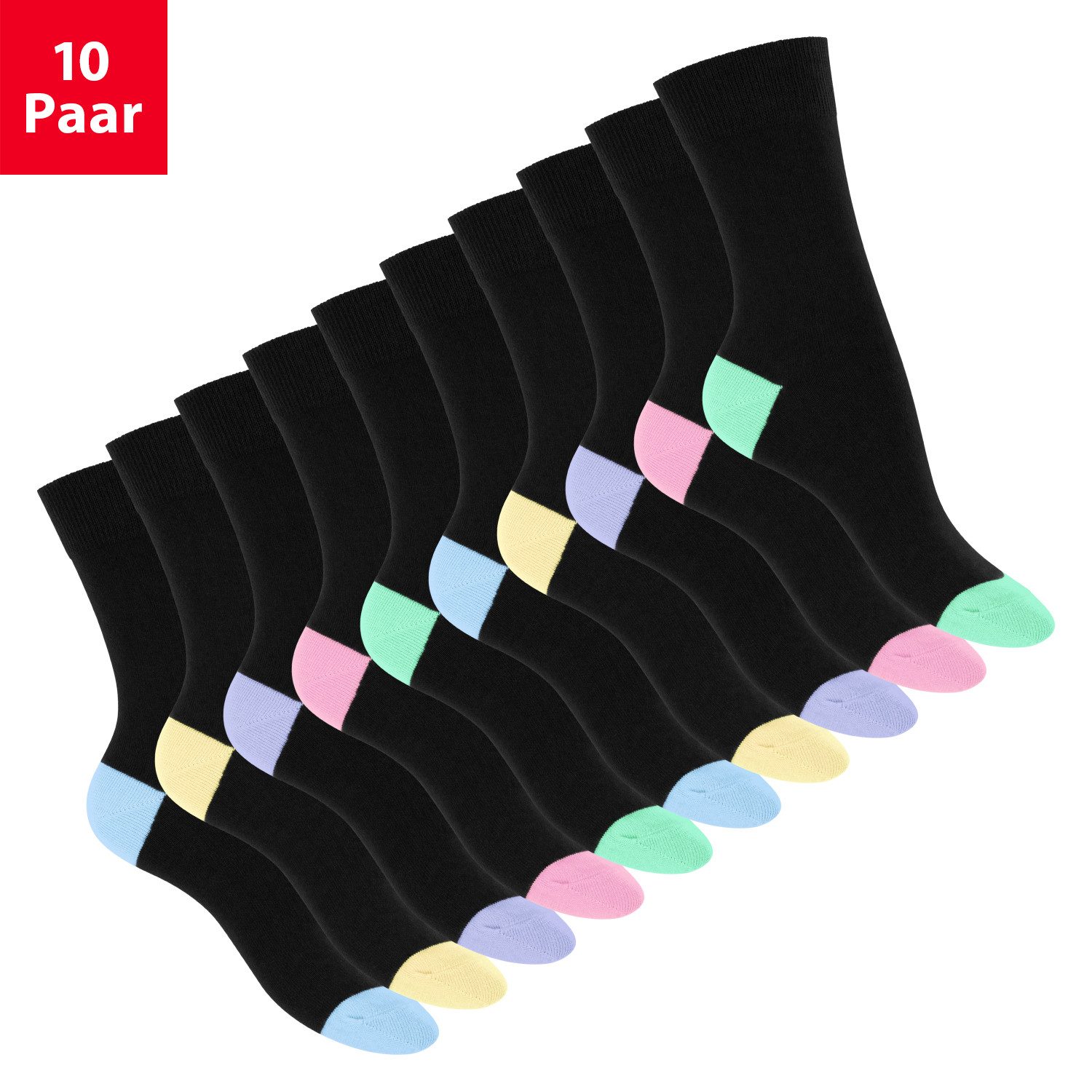 Footstar Basicsocken Damen & Herren Baumwollsocken abgesetzte Ferse/Spitze (10 Paar)
