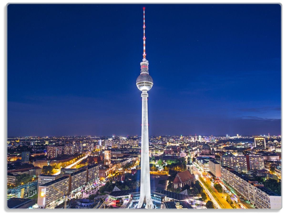 Wallario Schneidebrett Fernsehturm Berlin bei Nacht, ESG-Sicherheitsglas, (inkl. rutschfester Gummifüße 4mm, 1-St), 30x40cm