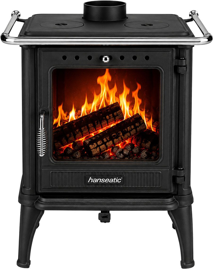 Hanseatic Kaminofen Ambrosia, Gussofen, Exklusiv, Lieferung bis ins Wohnzimmer, 7,2 kW, Zeitbrand, Großer Feuerraum