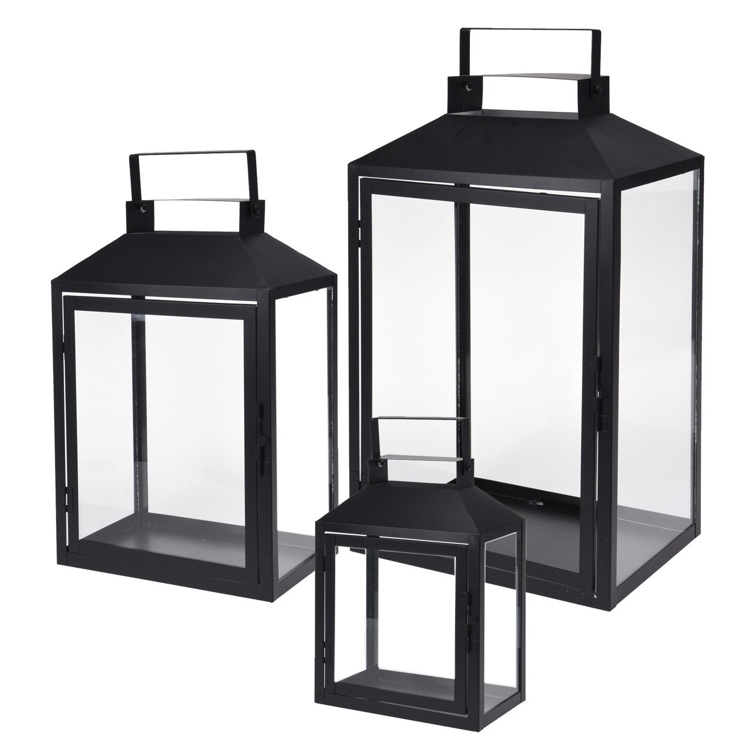 Mojawo Laterne 3er Gartenlaternen Laternen Metall Windlicht Schwarz H28/35/44cm