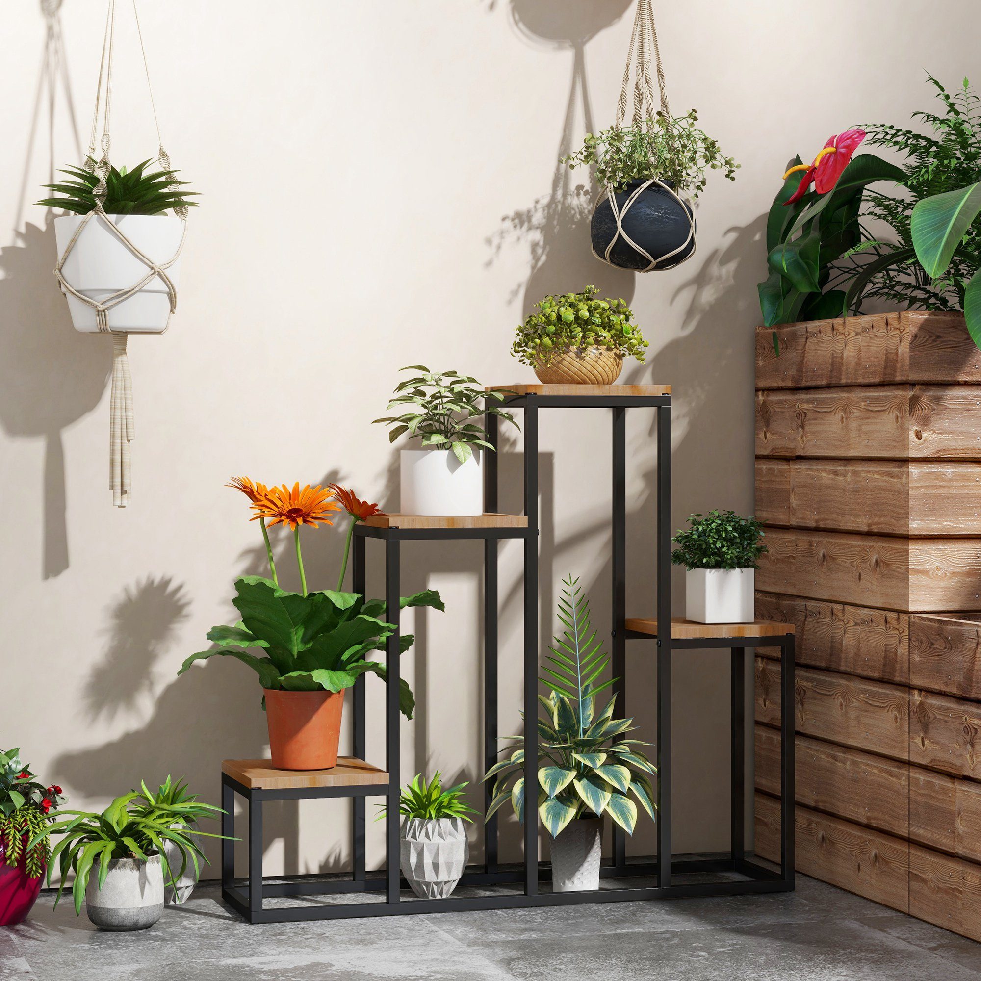 Outsunny Pflanzentreppe Blumenständer mit 4 Ebenen günstig online kaufen
