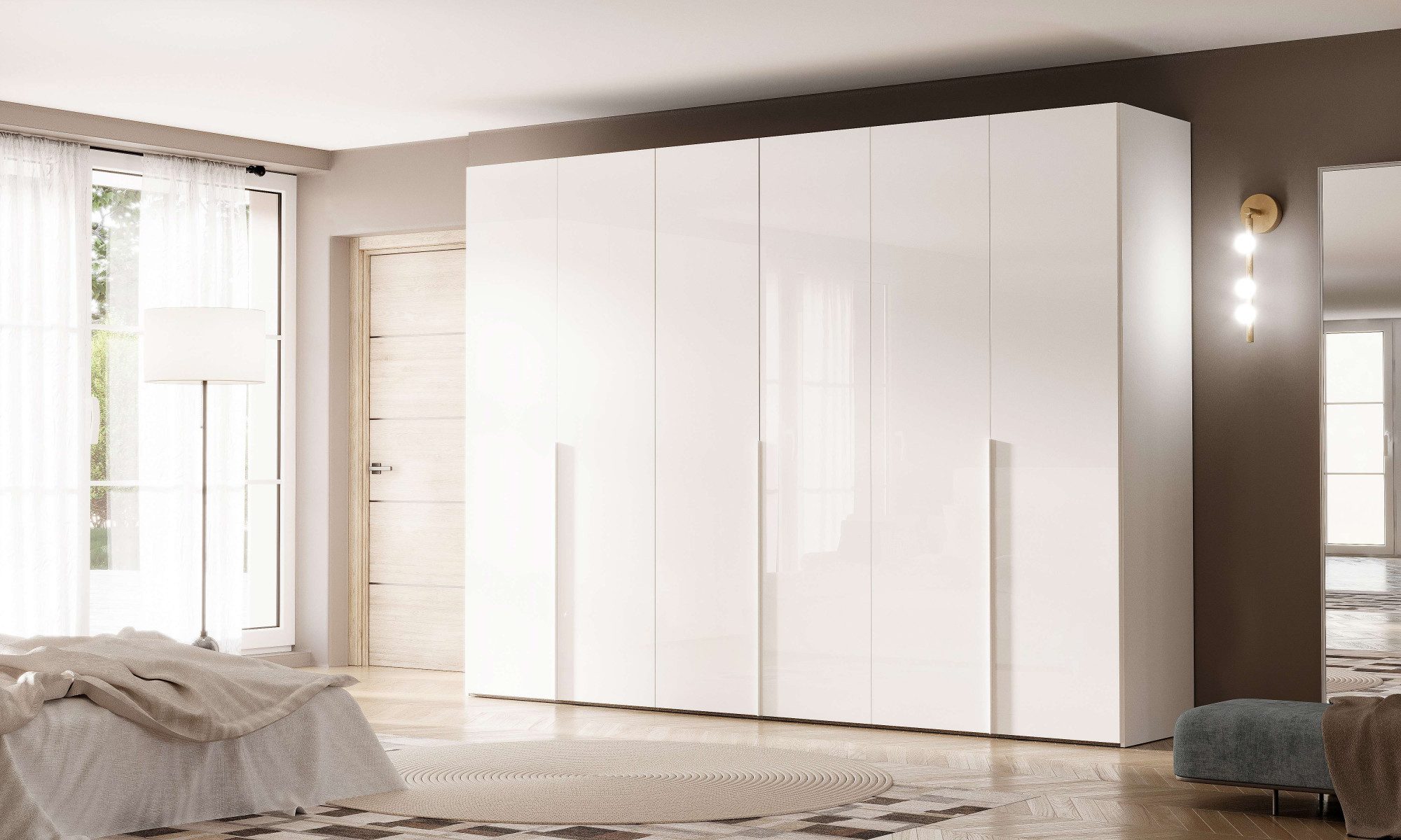OTTO home Kleiderschrank Drehtürenschrank MISTER Kleiderschrank Garderobe Hochglanz Weiß Made in Italy, Basic- und Premium-Ausstattung, Breiten 200/300/400 cm.