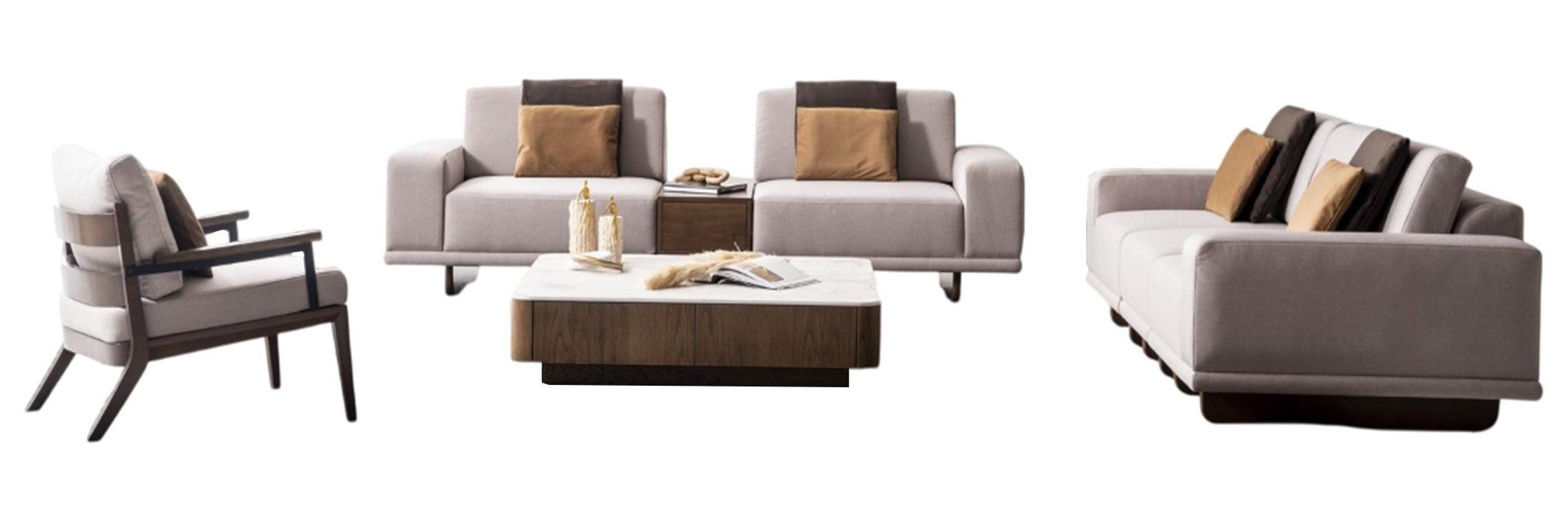 Xlmoebel Polstergarnitur Elegante Beige Couchgarnitur mit stilvollem 2-er Couchtisch, (4-tlg), Made in Europa