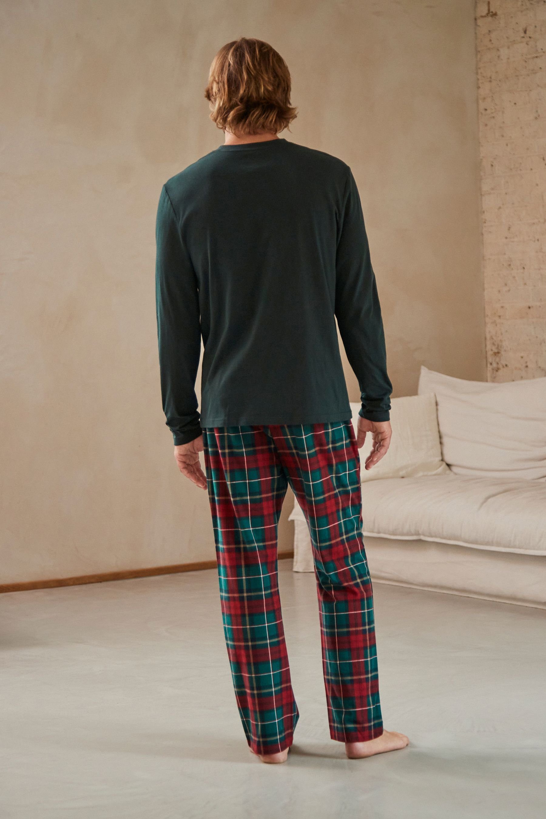 Schlafanzug Next Motionflex Check tlg) (2 Green/Red Pyjama Bequemer