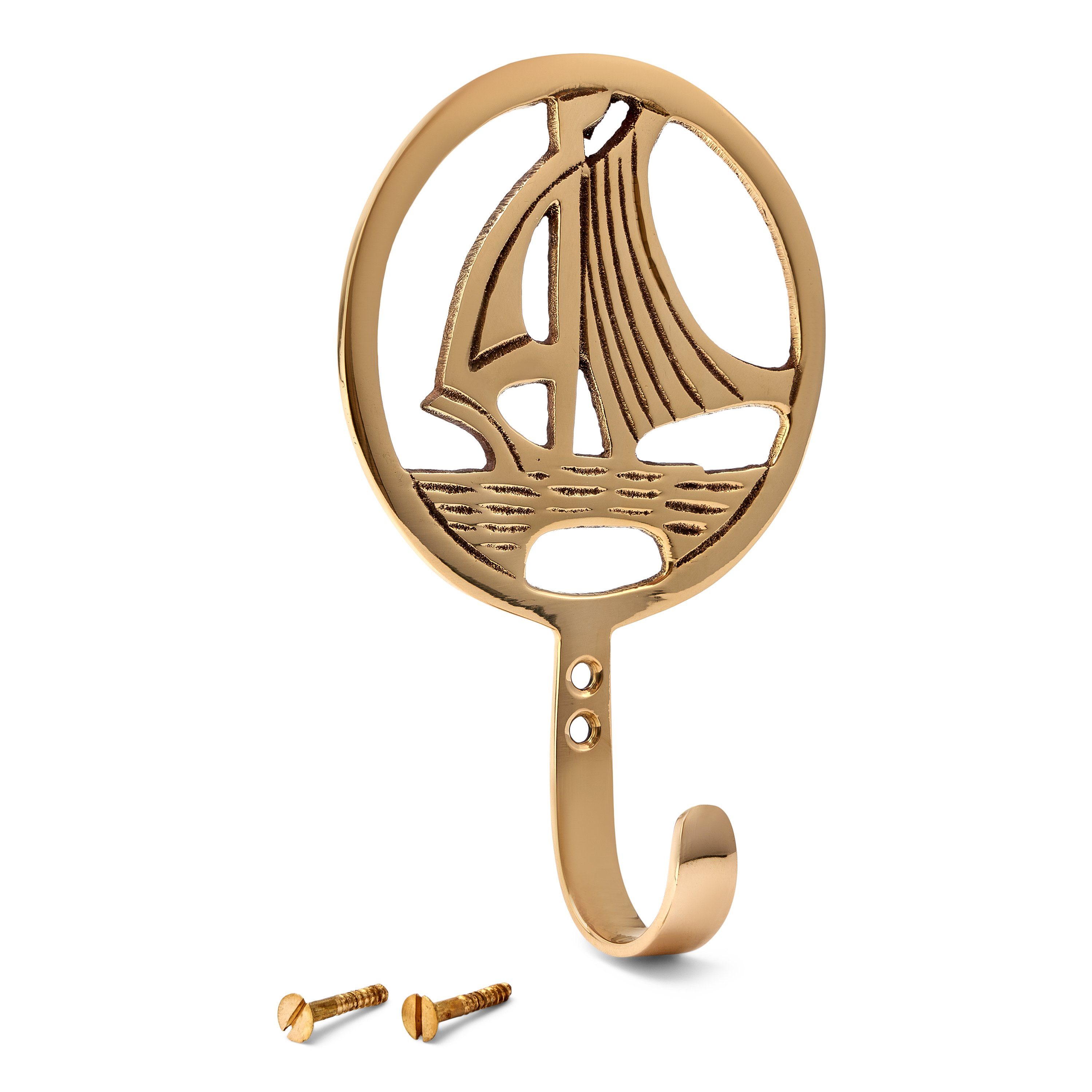 NKlaus Wandhaken Maritim Haken Boat aus Messing gold 8,5x13,5x3cm Kleiderhaken Deckenha, Schlüsselhaken, Handtuchhaken