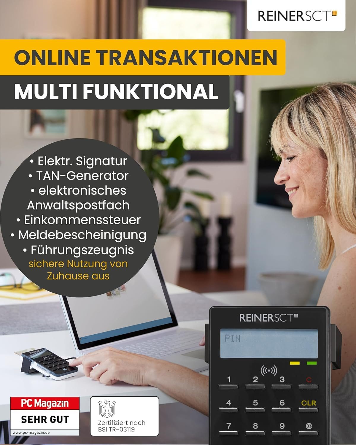 REINER SCT HBCI-Chipkartenleser cyberJack RFID standard, RFID-Kartenleser für Personalausweis, eID und Online-Banking – Bild 2 von 5