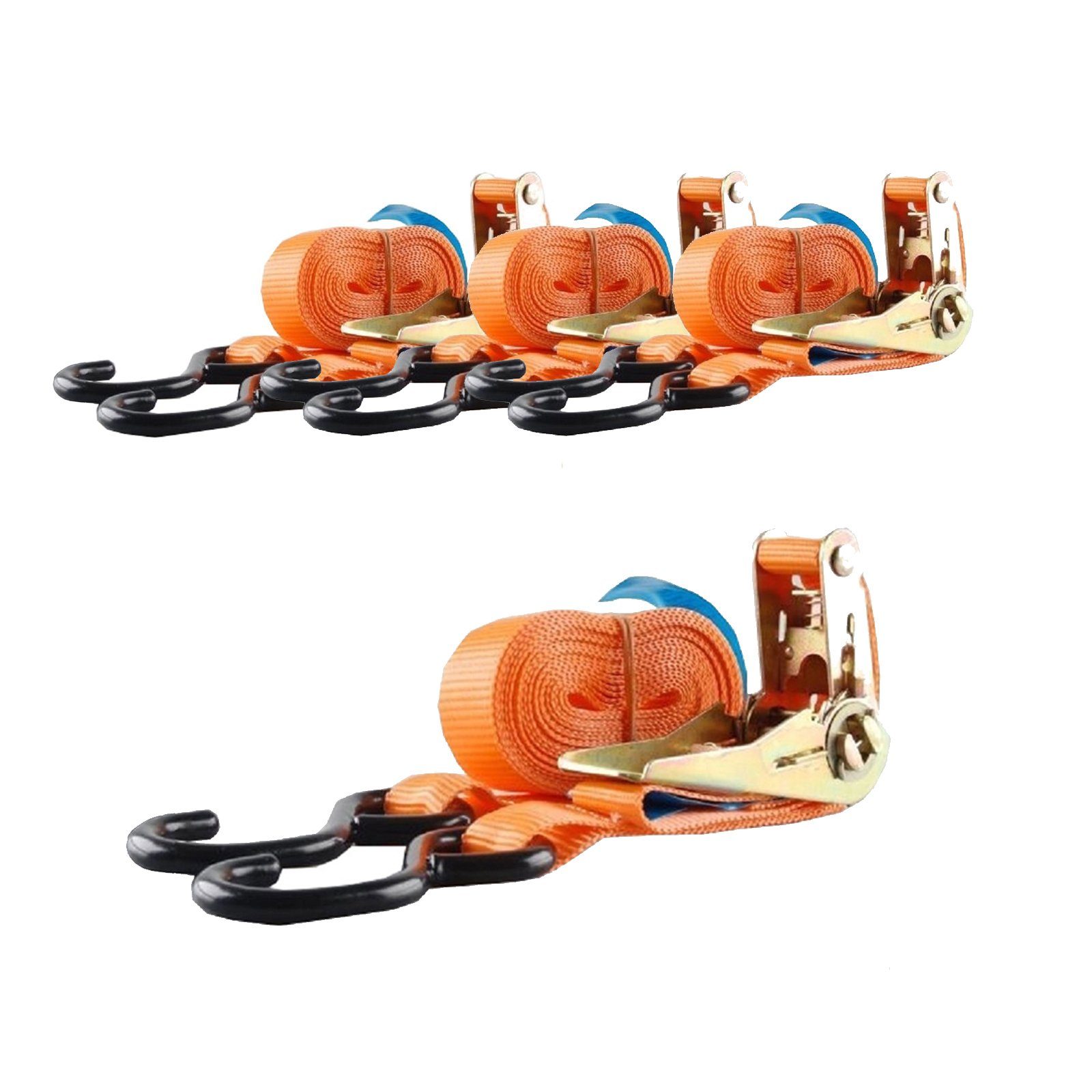 Spanngurt 4x Spanngurt Ratschen Zurrgurt 5m 800kg 0,8t 0,8to ORANGE 2tlg