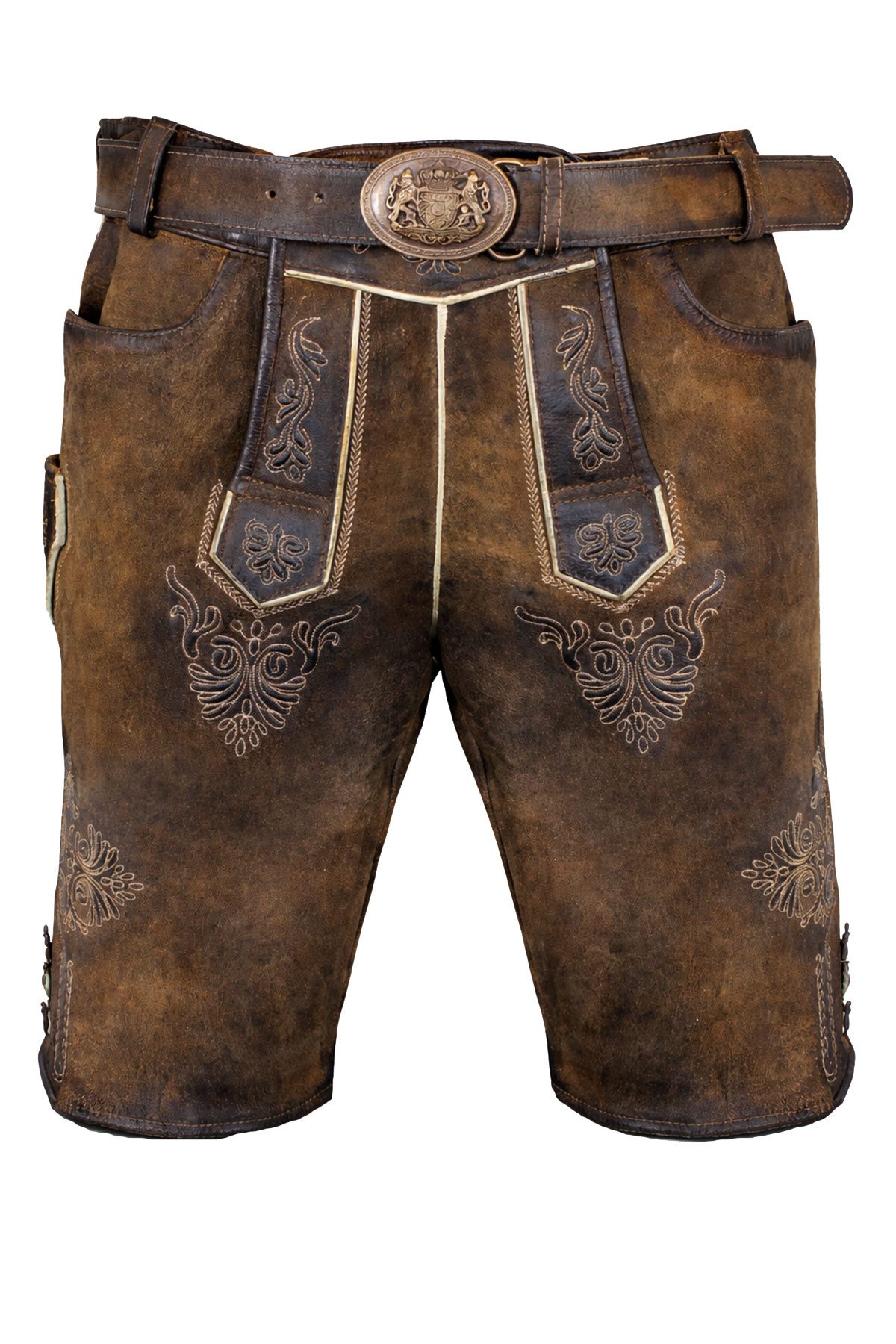 Maddox Trachtenlederhose MADDOX Kurze Lederhose 'Ammersee' mit Gürtel, Ant