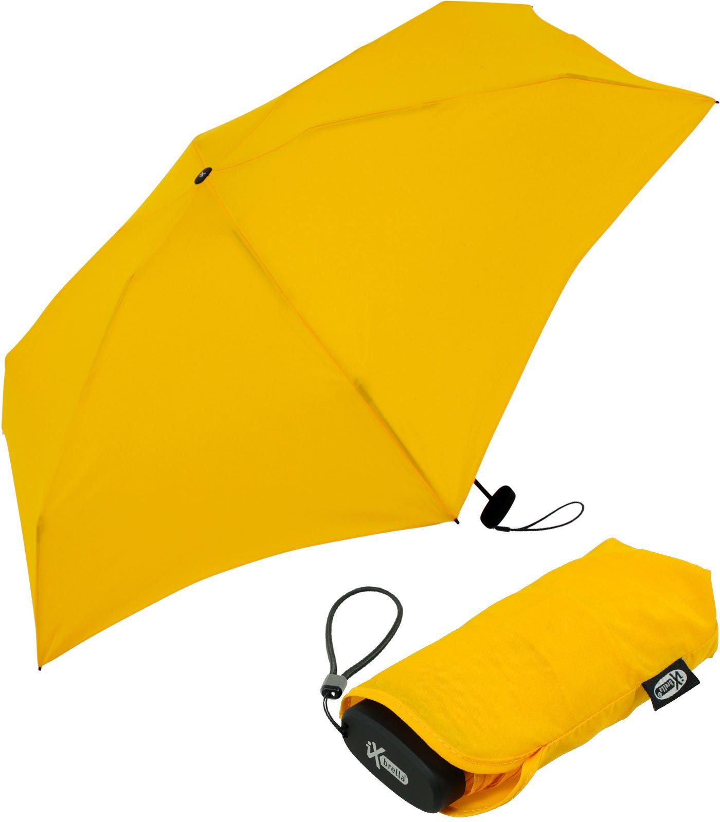 iX-brella Taschenregenschirm Ultra Mini 15 cm winziger Schirm im Handy Format, ultra-klein gelb