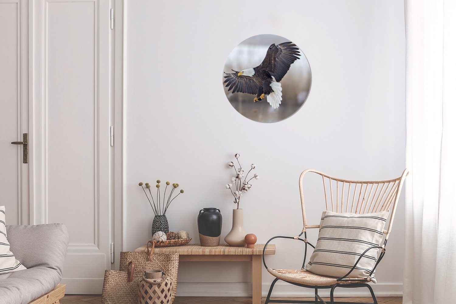 Weißkopfseeadler Flügeln., amerikanischer (1 St), Forex, 30x30 Ein Wanddekoration cm Kreis Gemälde mit MuchoWow Wohnzimmer, Wandbild, ausgebreiteten Rundes