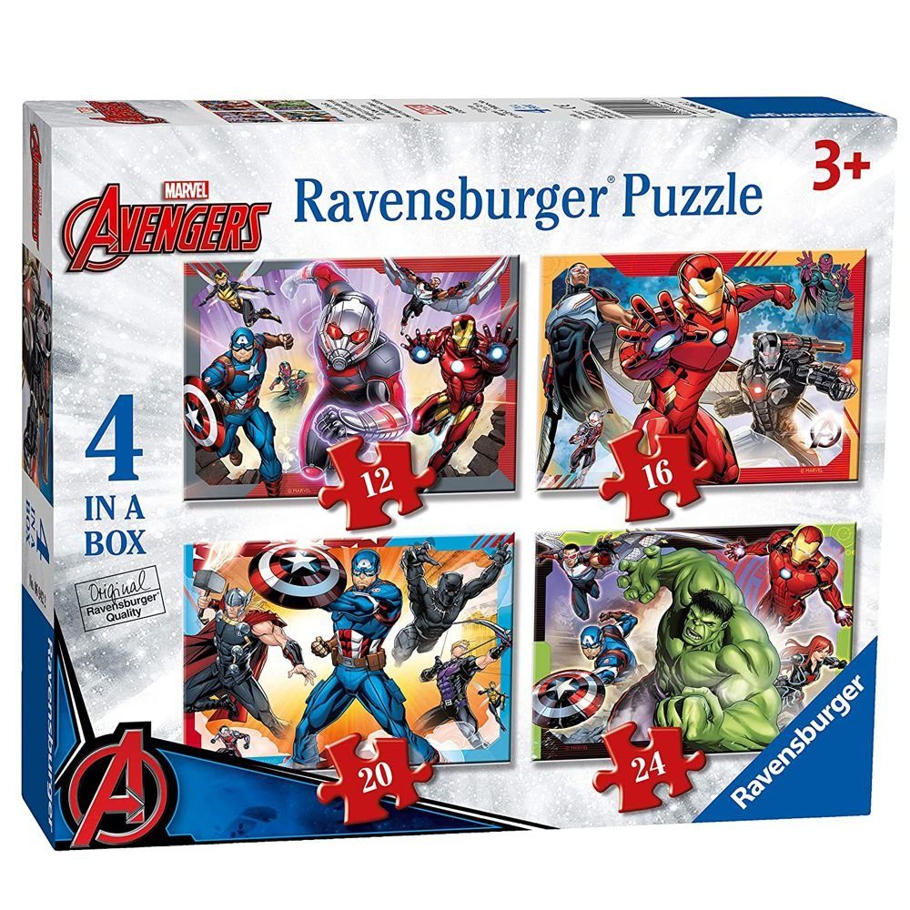The AVENGERS Puzzle 4 in 1 Puzzle Box Marvel Avengers Ravensburger Kinder Puzzle, 24 Puzzleteile | Puzzle